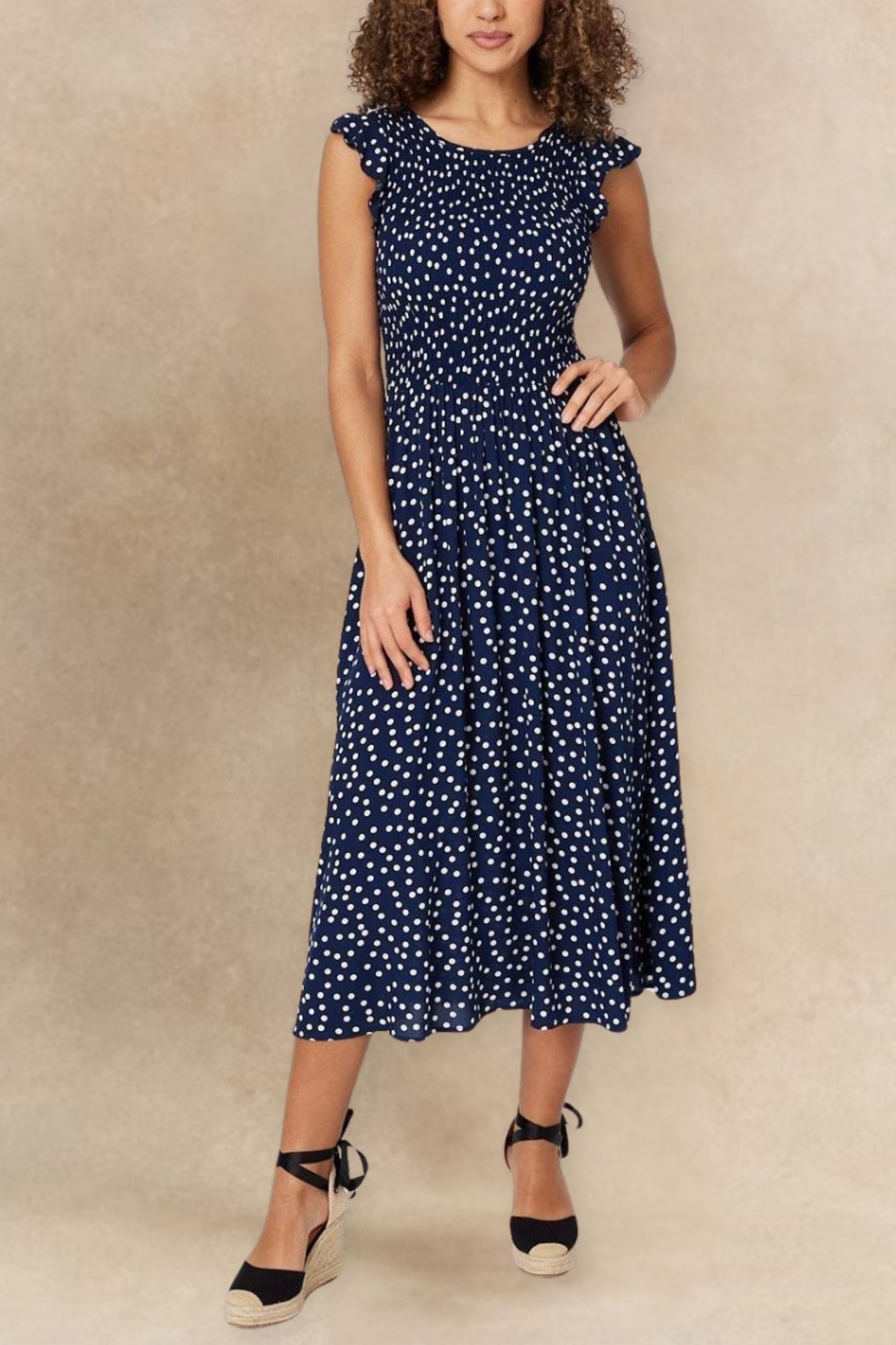 PRE-SALE | Dominique Polka Dot Cap Sleeve Midi Dress