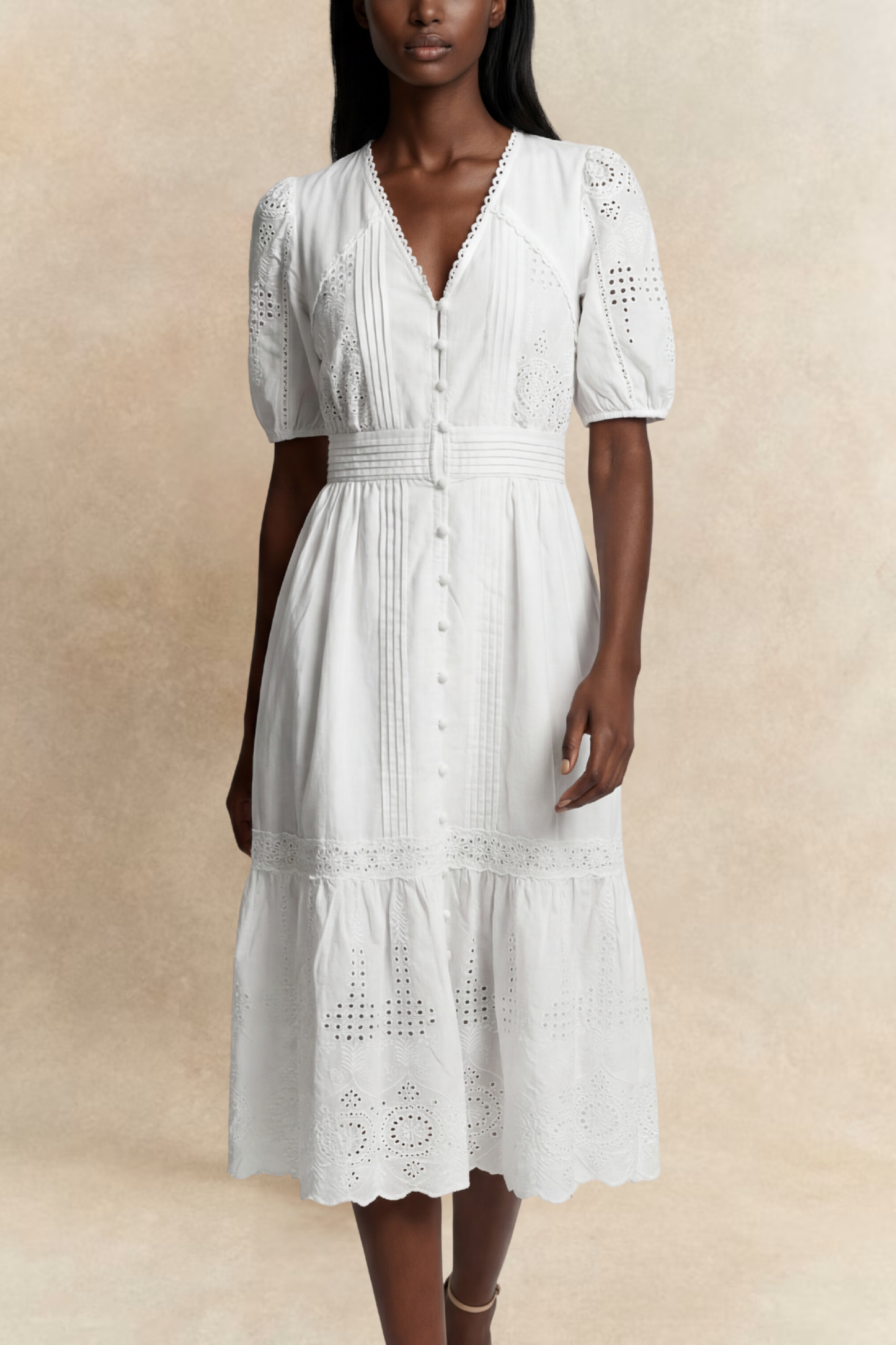 Elena White Eyelet Midi Dress