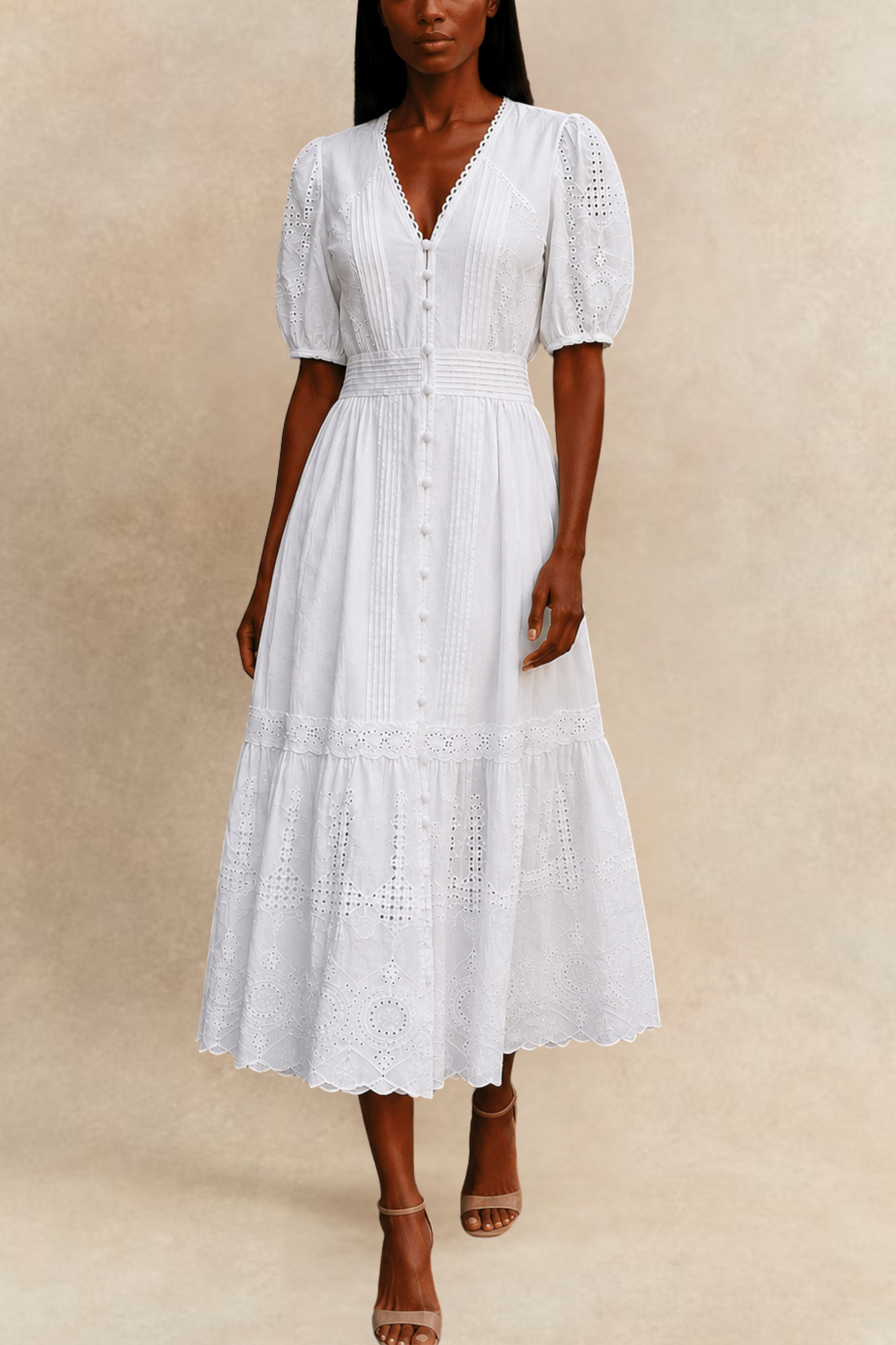 Elena White Eyelet Midi Dress