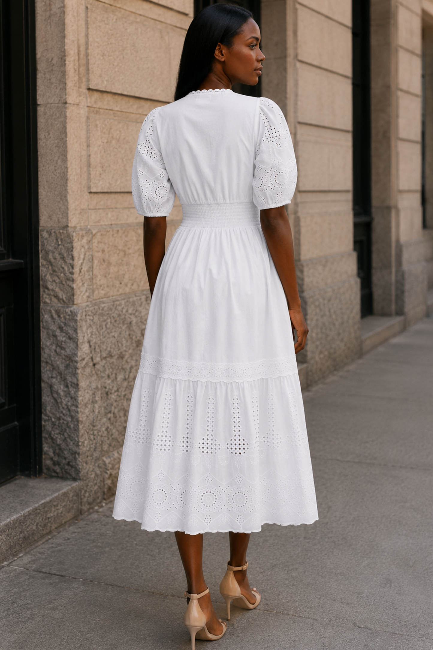 Elena White Eyelet Midi Dress