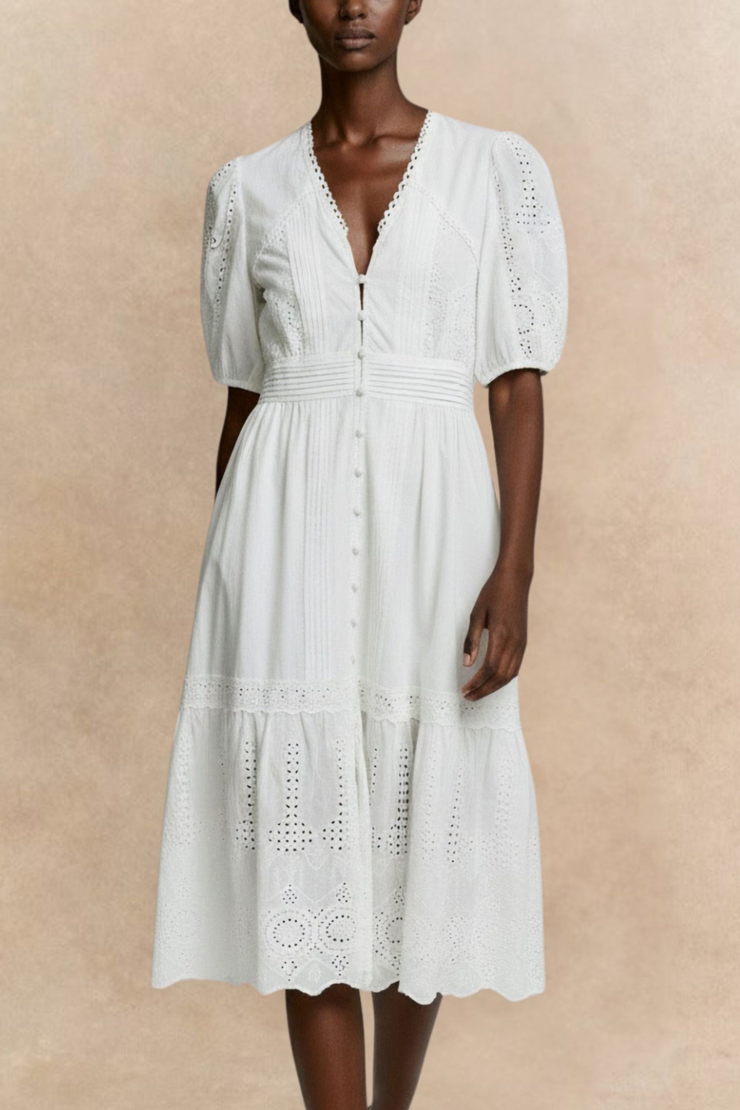 Elena White Eyelet Midi Dress