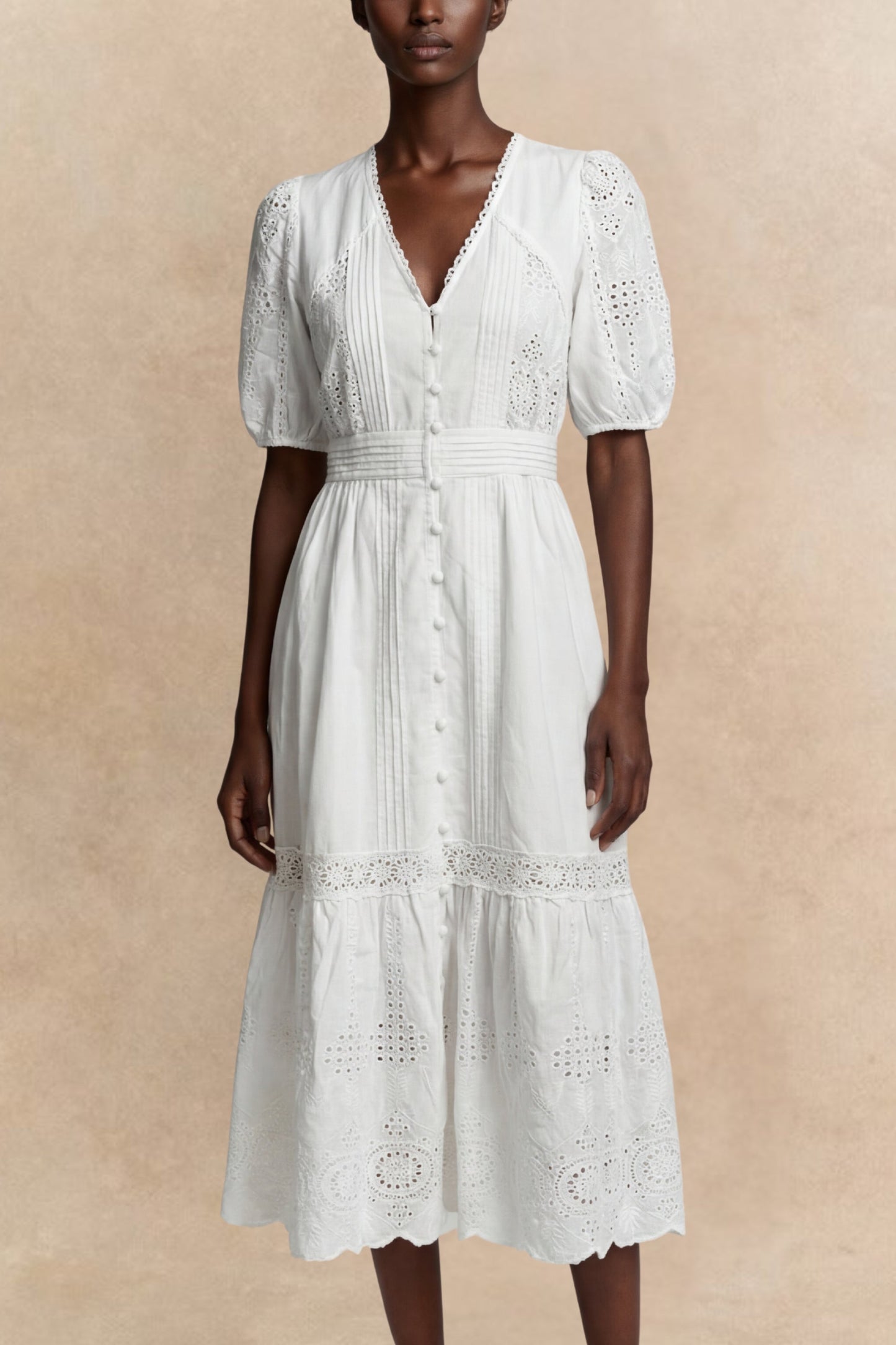 Elena White Eyelet Midi Dress