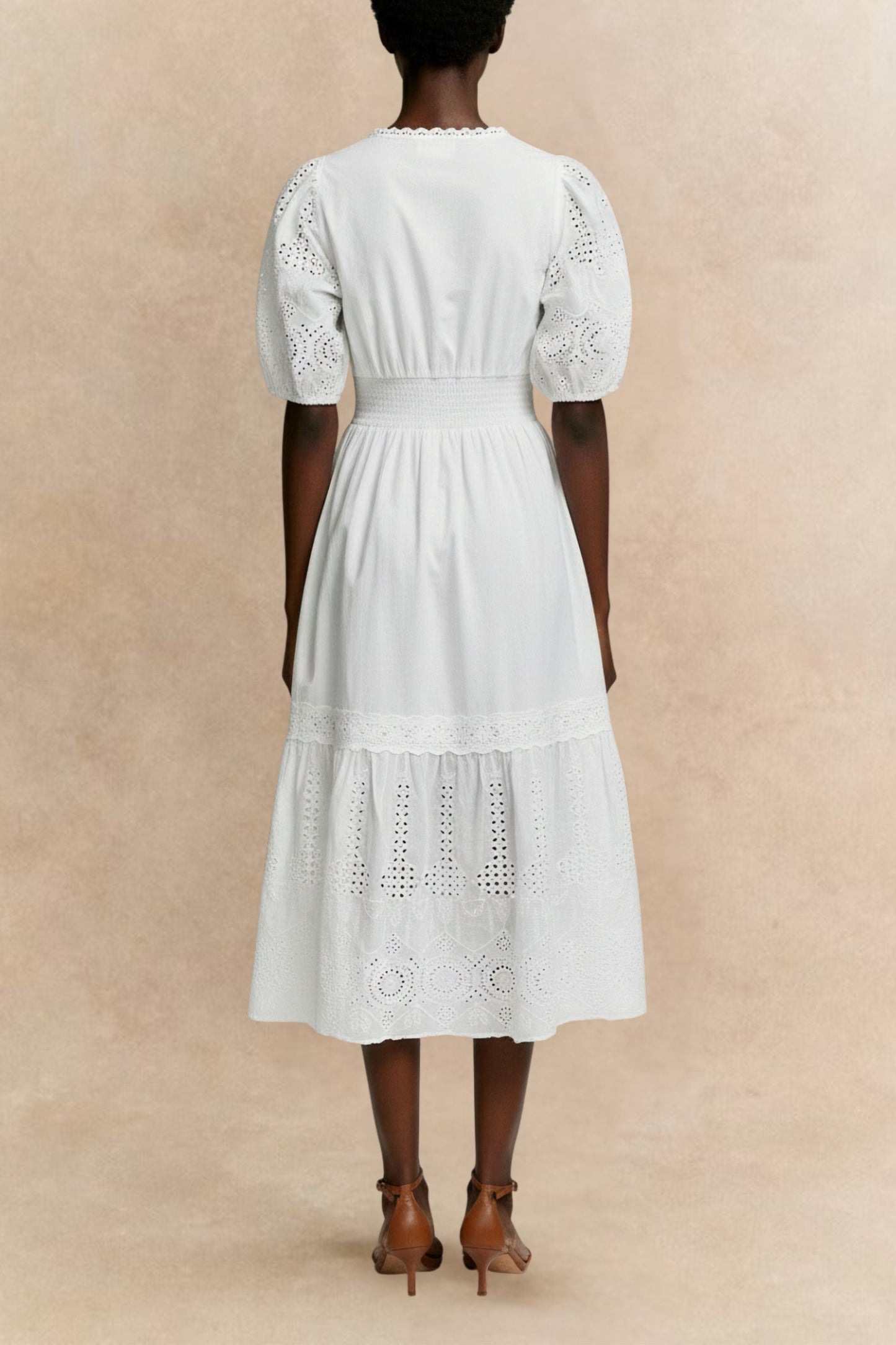 Elena White Eyelet Midi Dress