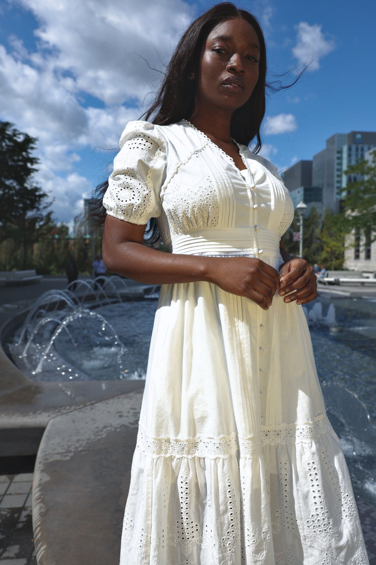 Elena White Eyelet Midi Dress