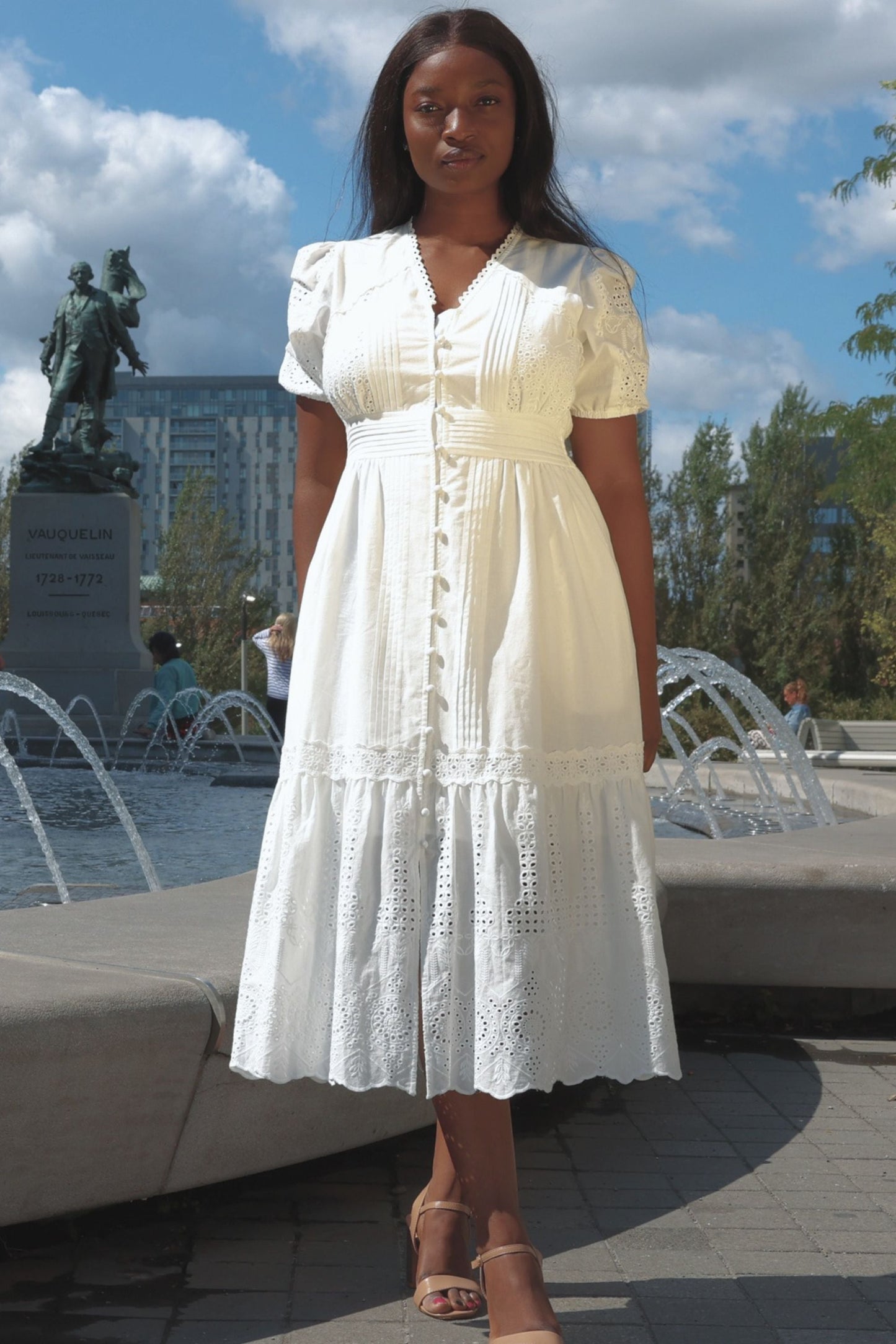 Elena White Eyelet Midi Dress