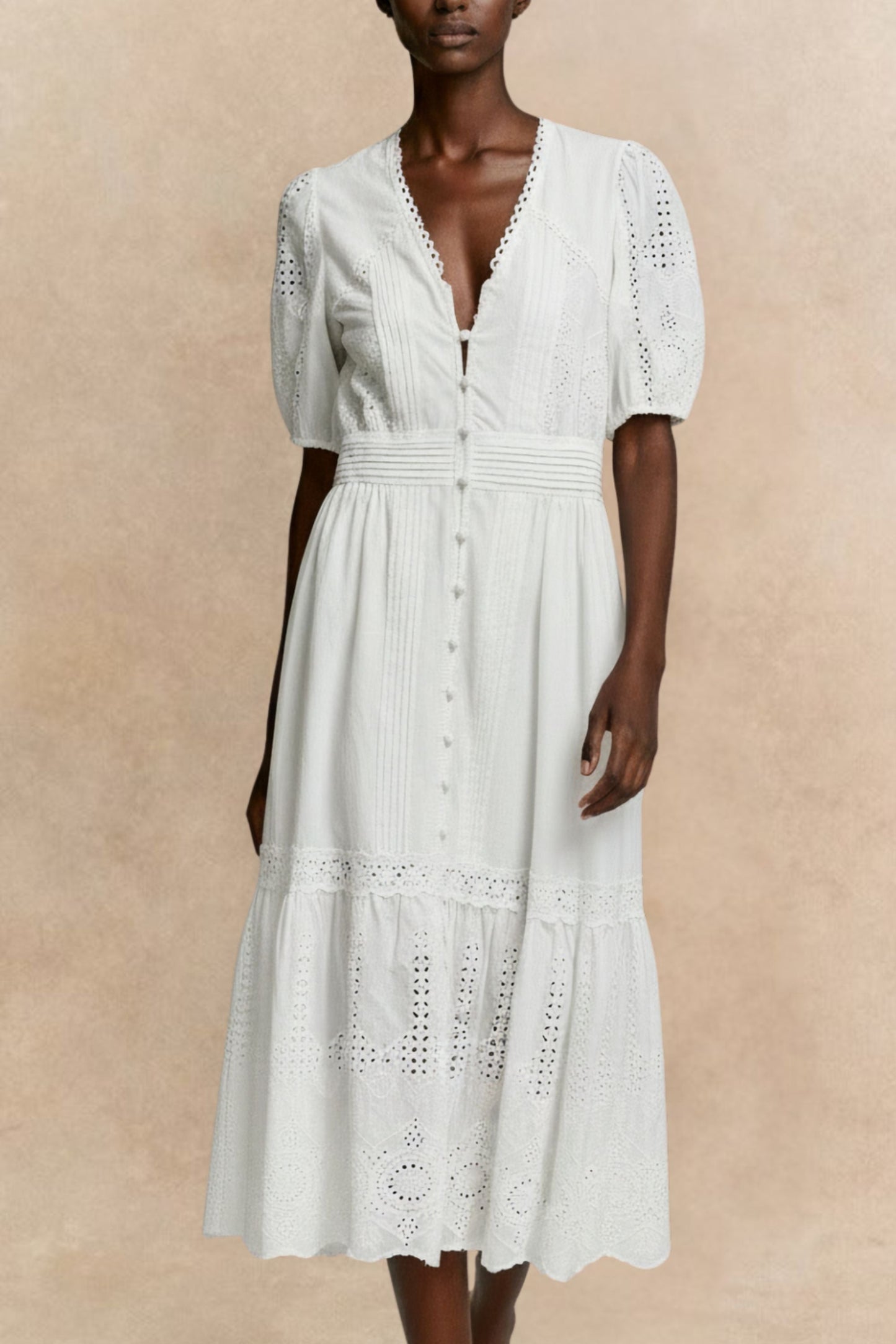 Elena White Eyelet Midi Dress