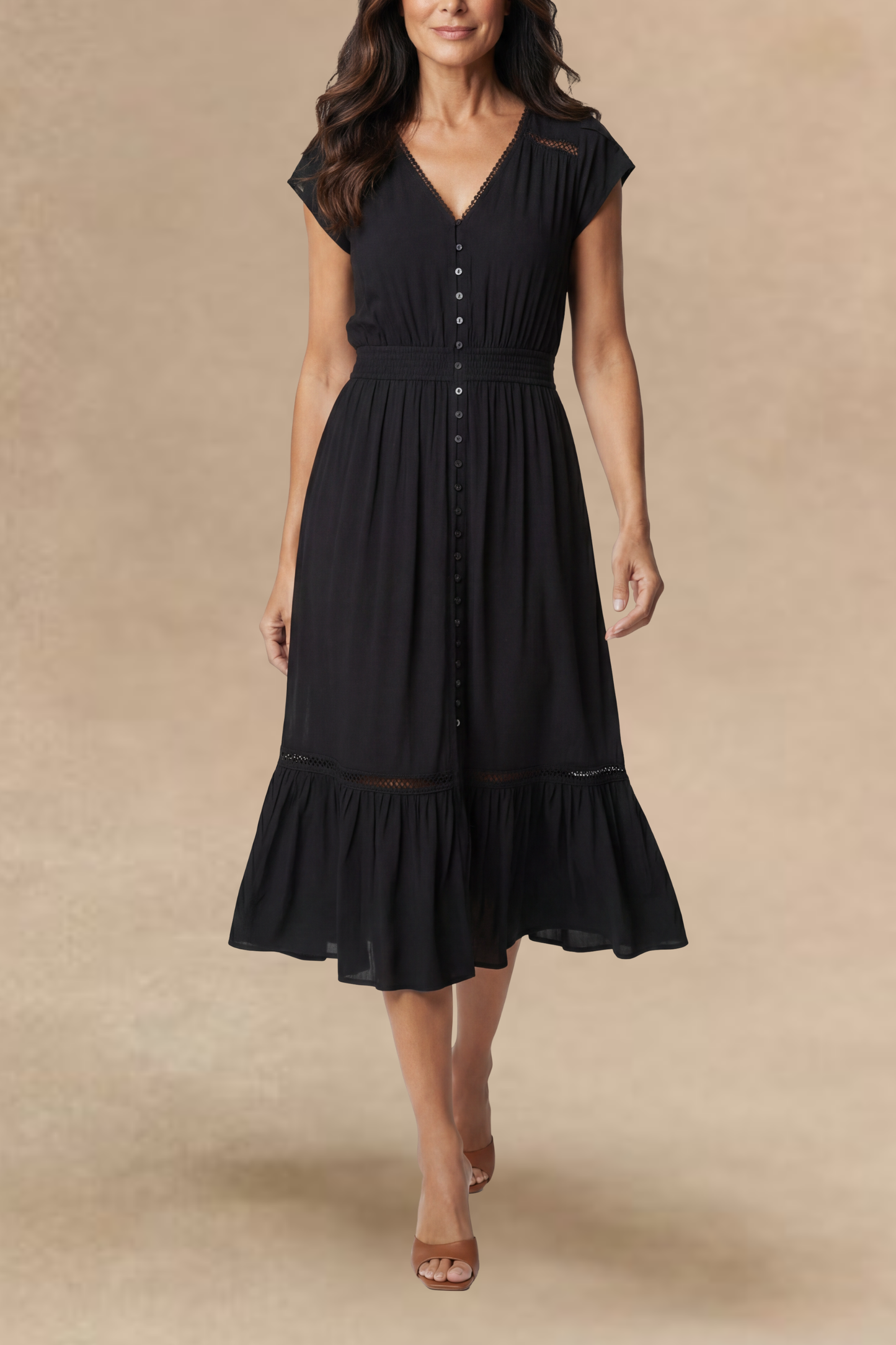 Elise Solid Boho Button Dress