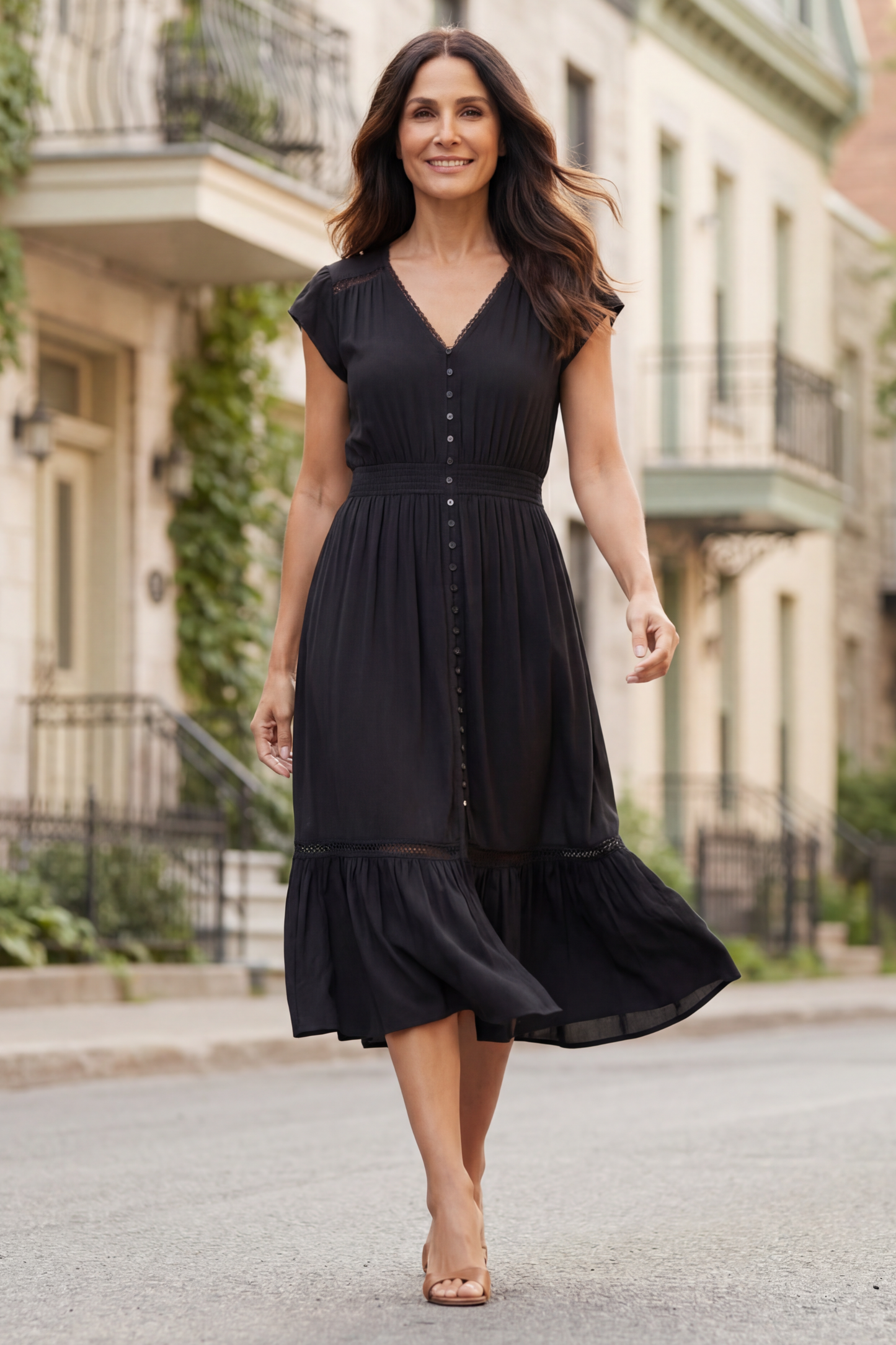 Elise Solid Boho Button Dress