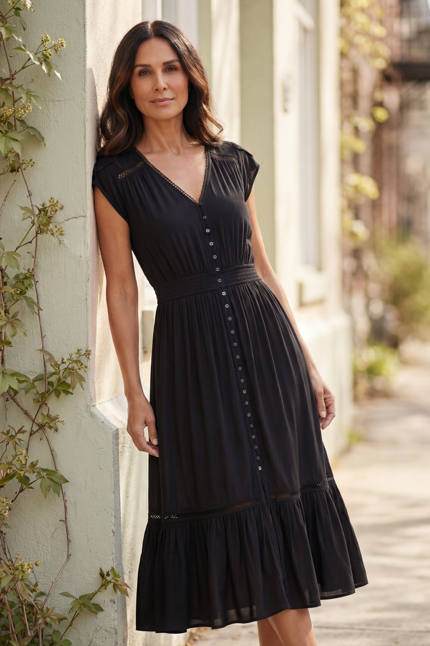 Elise Solid Boho Button Dress