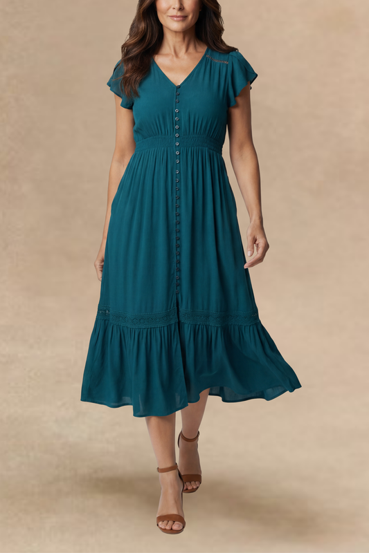 Elise Solid Boho Button Dress