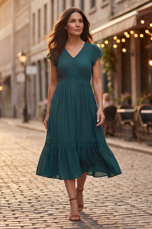 Elise Solid Boho Button Dress