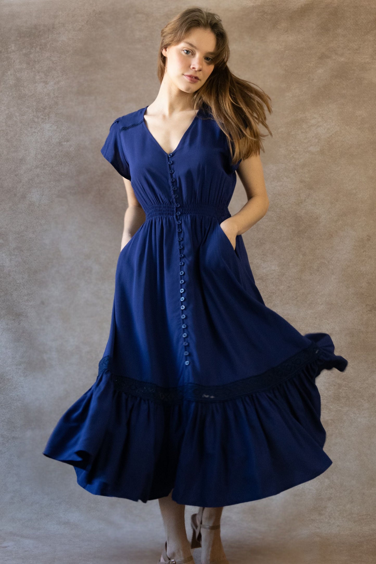 Elise Solid Boho Button Dress