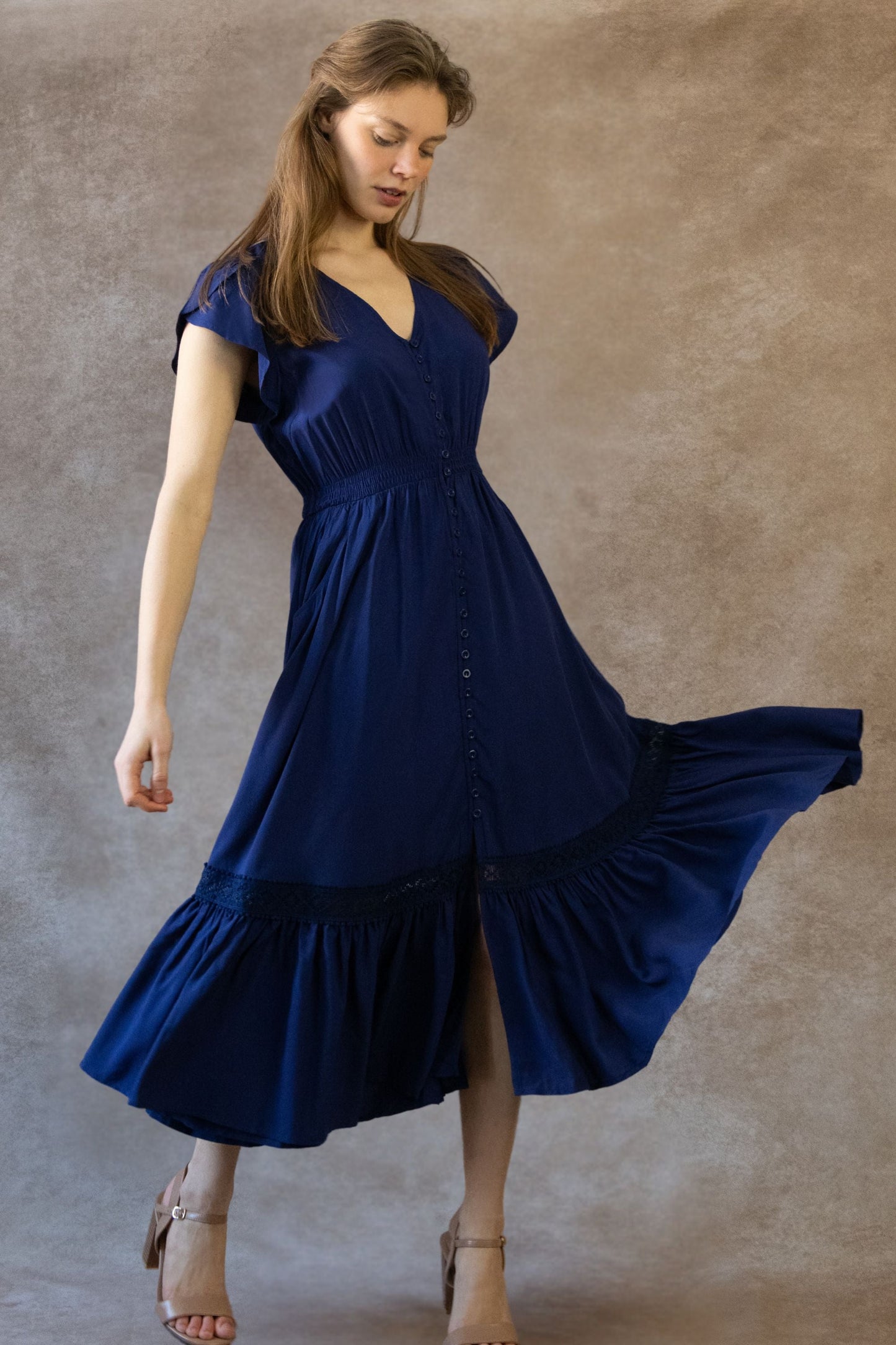 Elise Solid Boho Button Dress