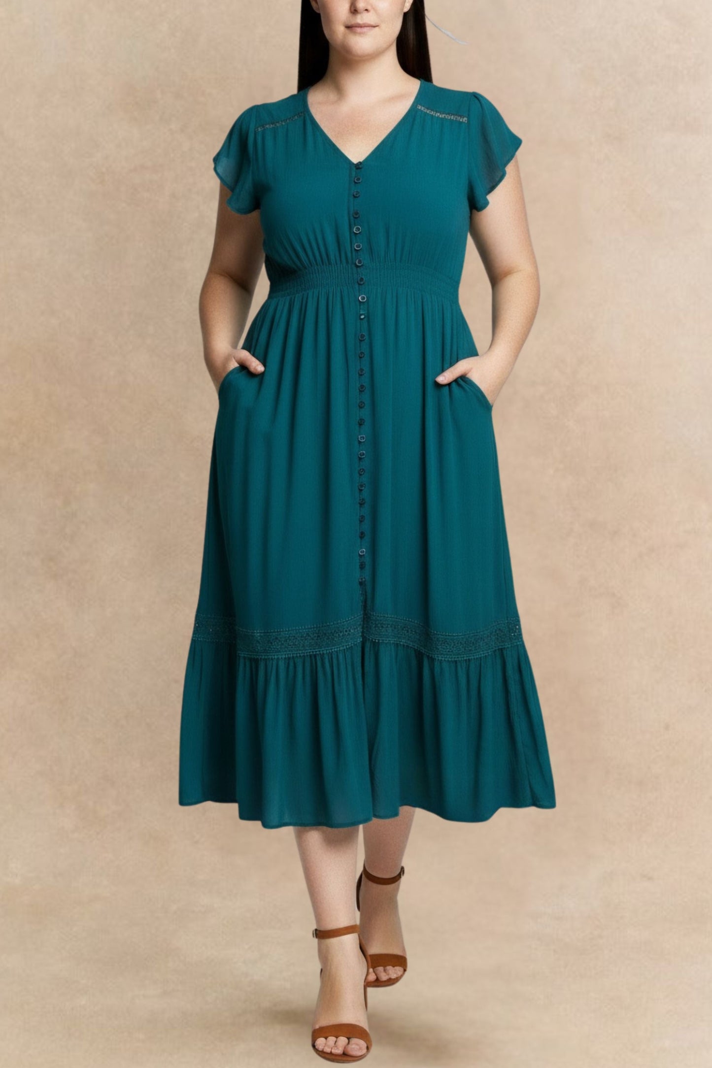 Elise Solid Boho Button Dress