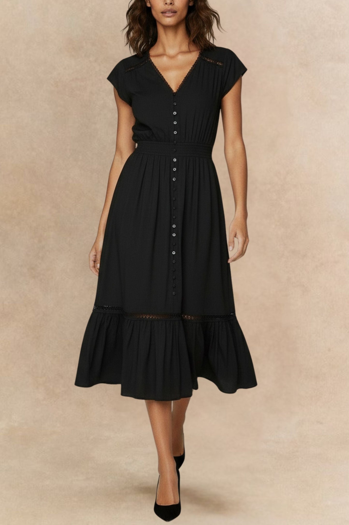 Elise Solid Boho Button Dress