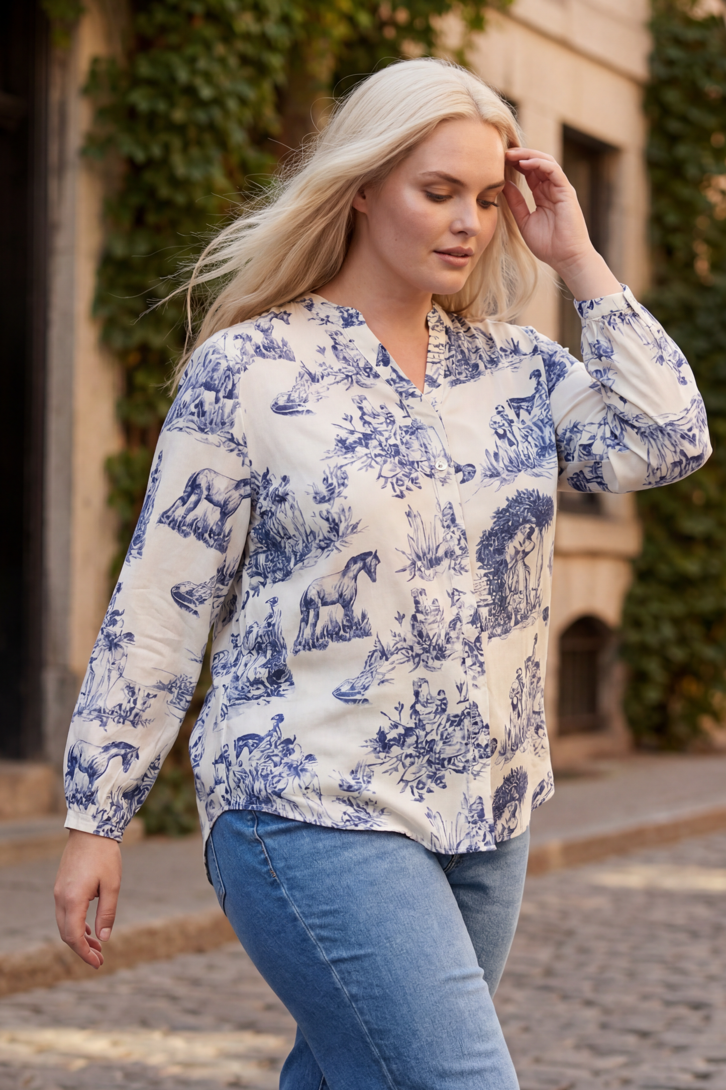 Ella Shirt Button Front Toile de Jouy