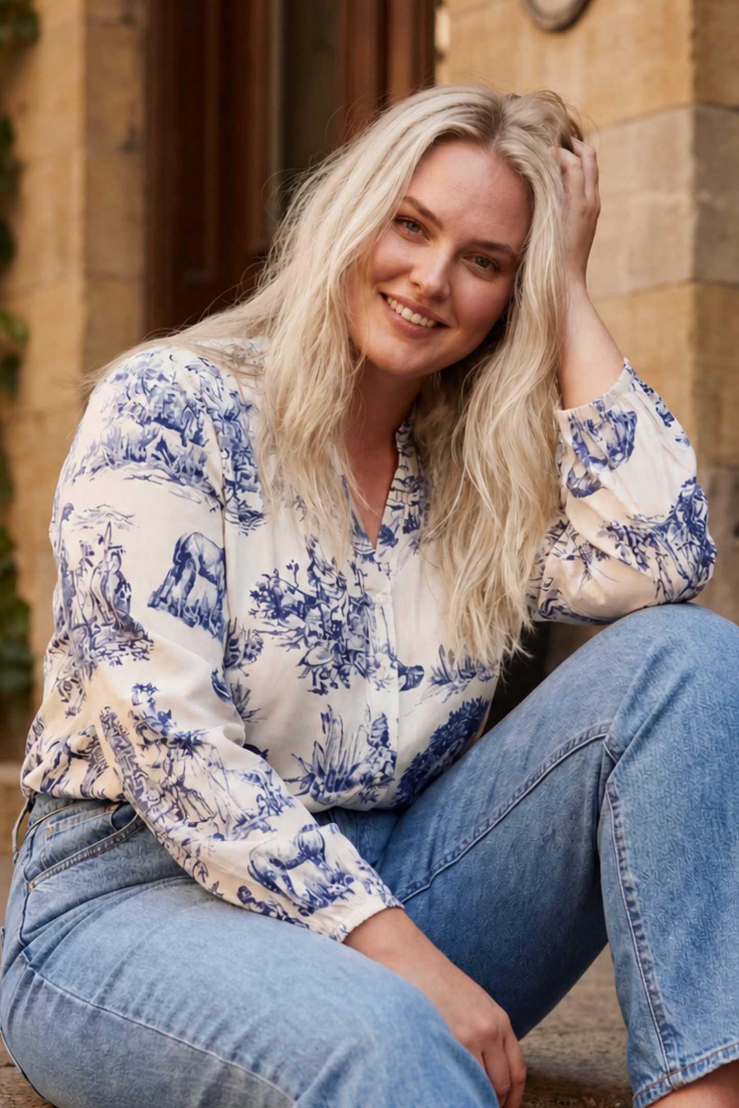Ella Shirt Button Front Toile de Jouy