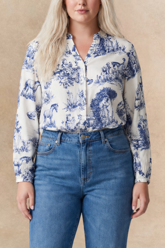 Ella Shirt Button Front Toile de Jouy