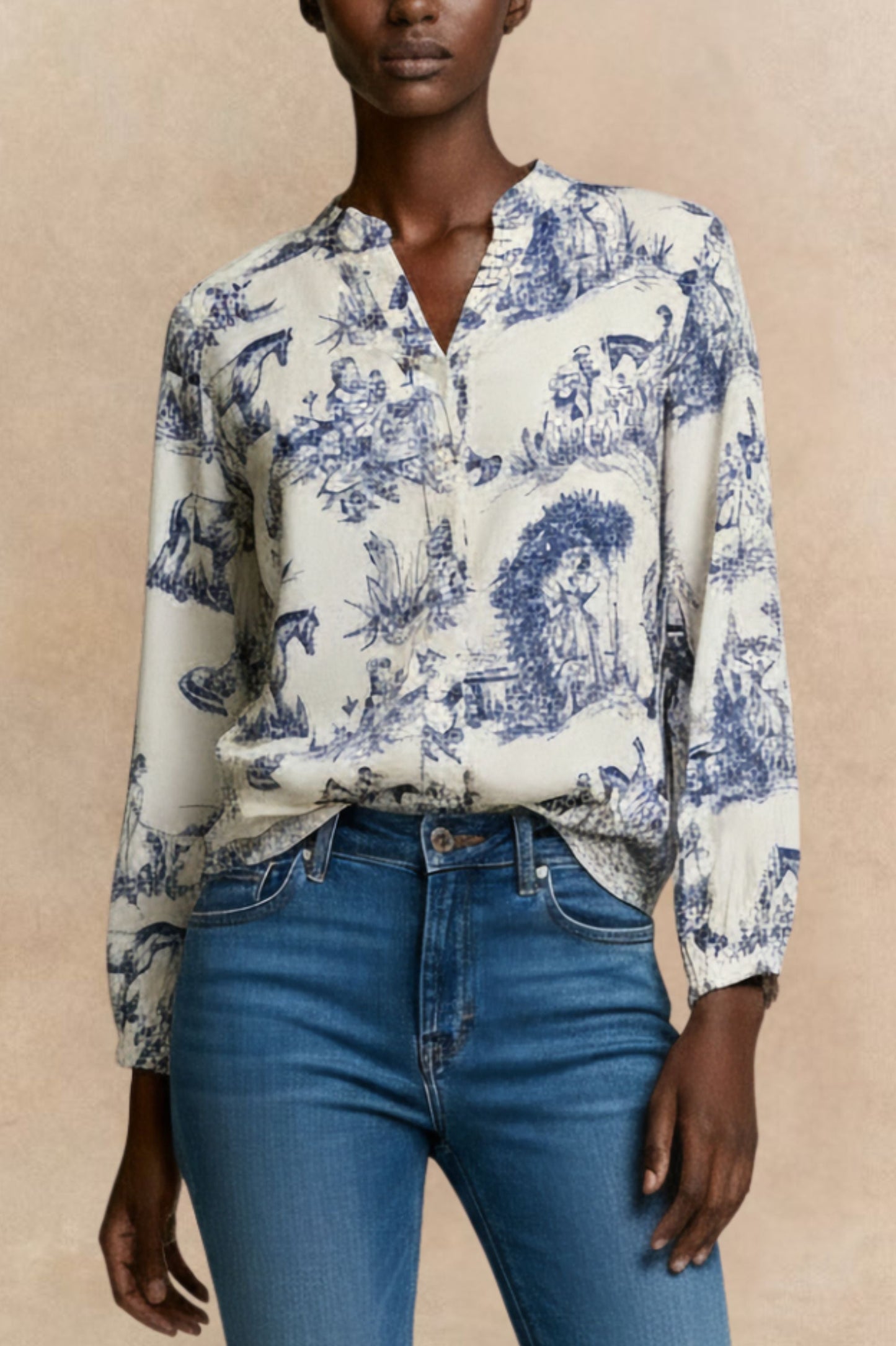 Ella Shirt Button Front Toile de Jouy