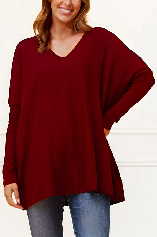 Emma Super Soft V-Neck Oversized Sweater - Onze Montreal Red / XS/S Annick