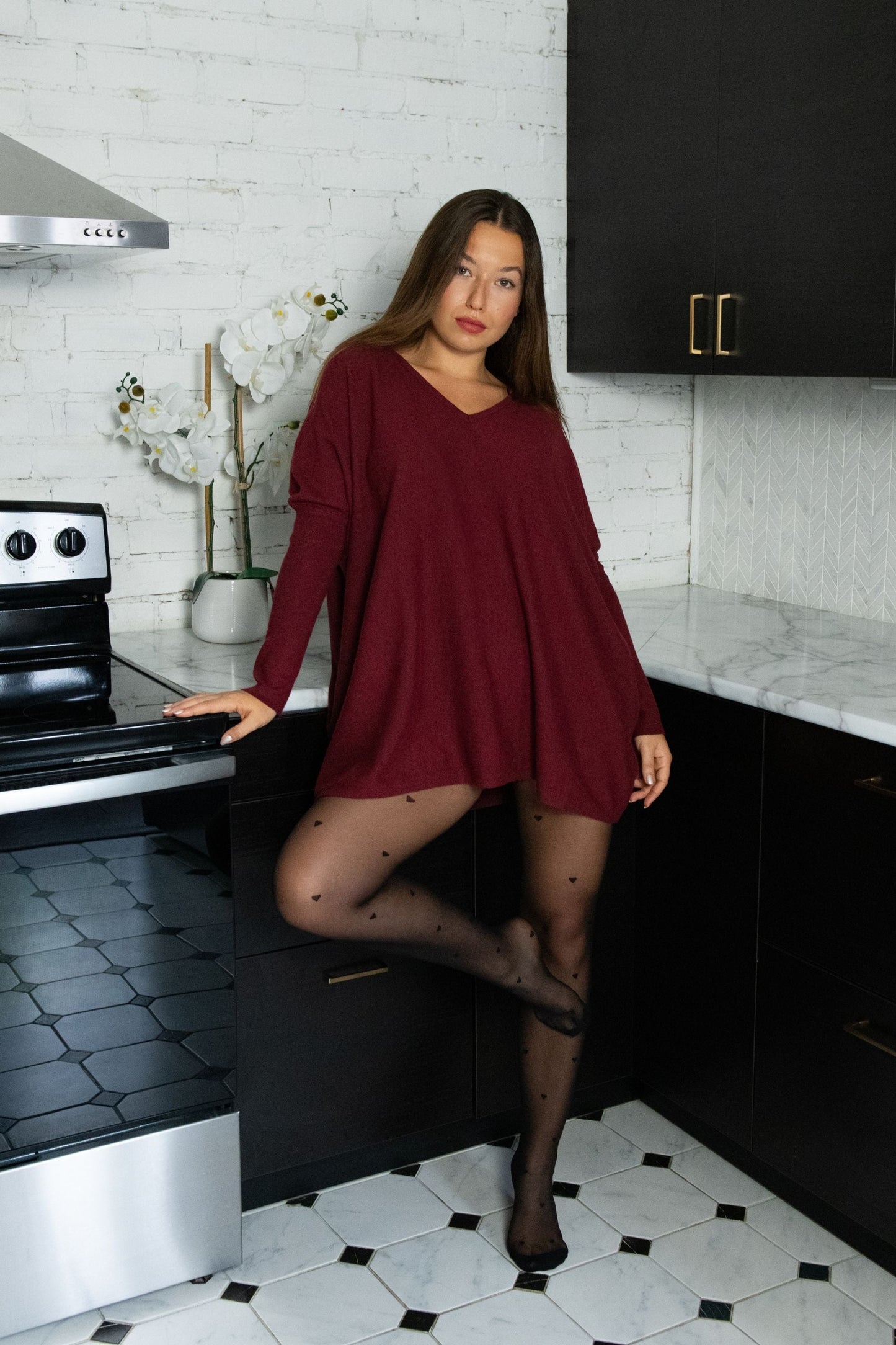 Emma V-Neck Oversize Sweater Long Sleeve Loose Fit Soft Knit Casual Cozy