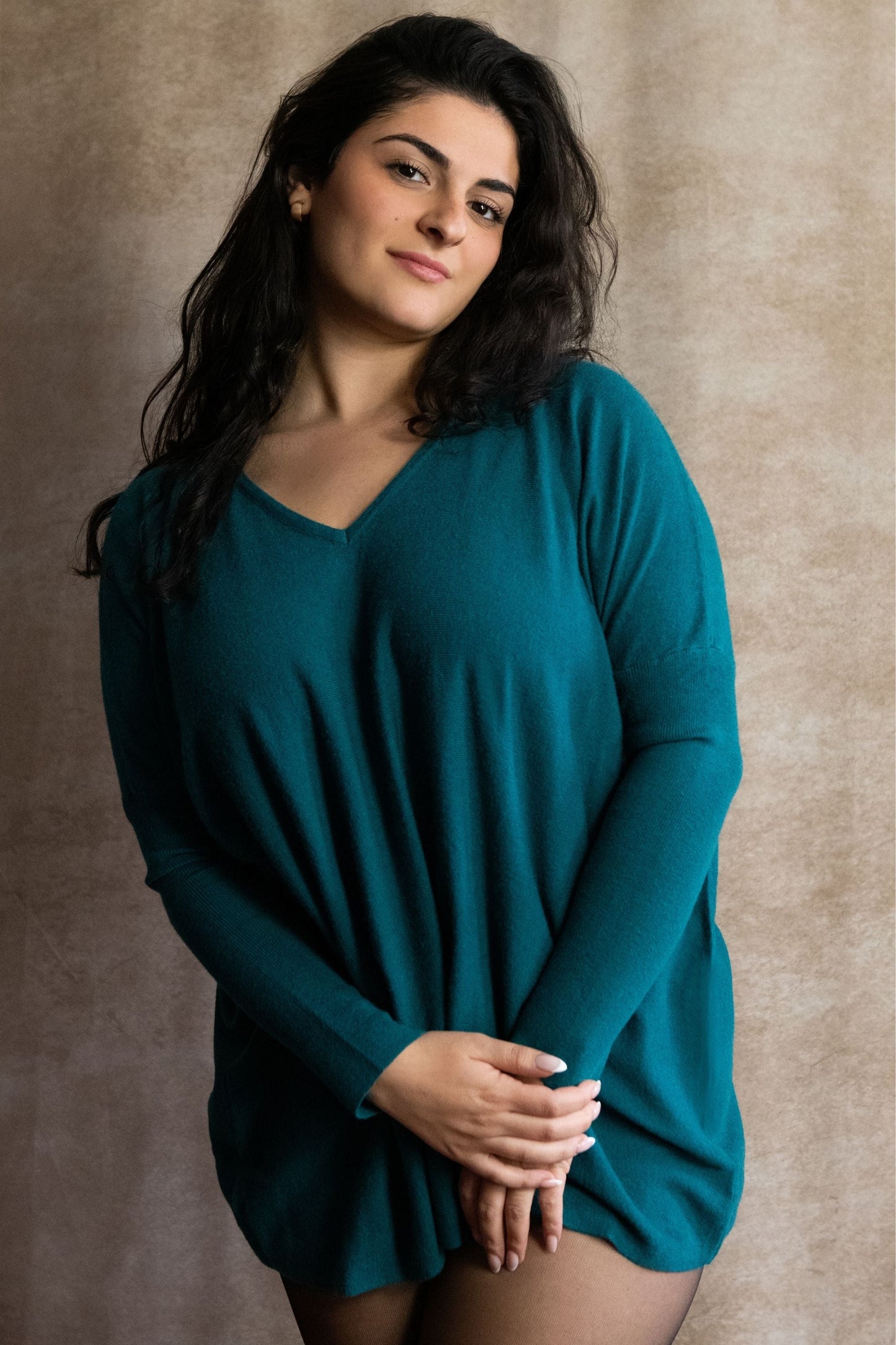 Emma V-Neck Oversize Sweater Long Sleeve Loose Fit Soft Knit Casual Cozy