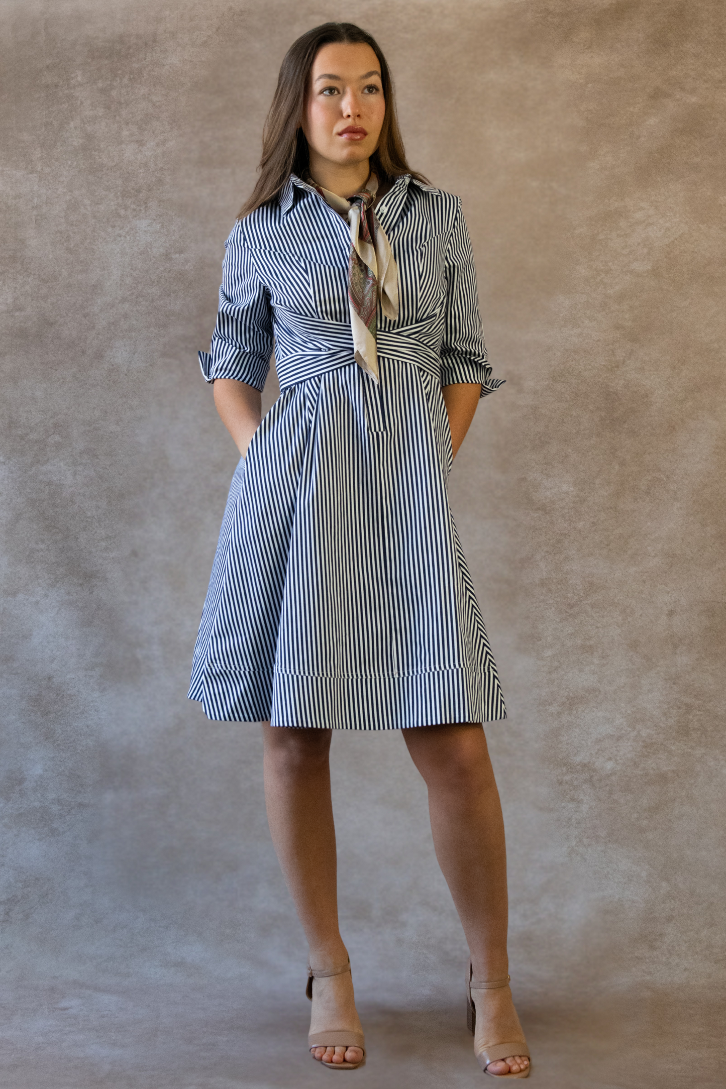 Estelle Striped Shirt Dress Tie Waist