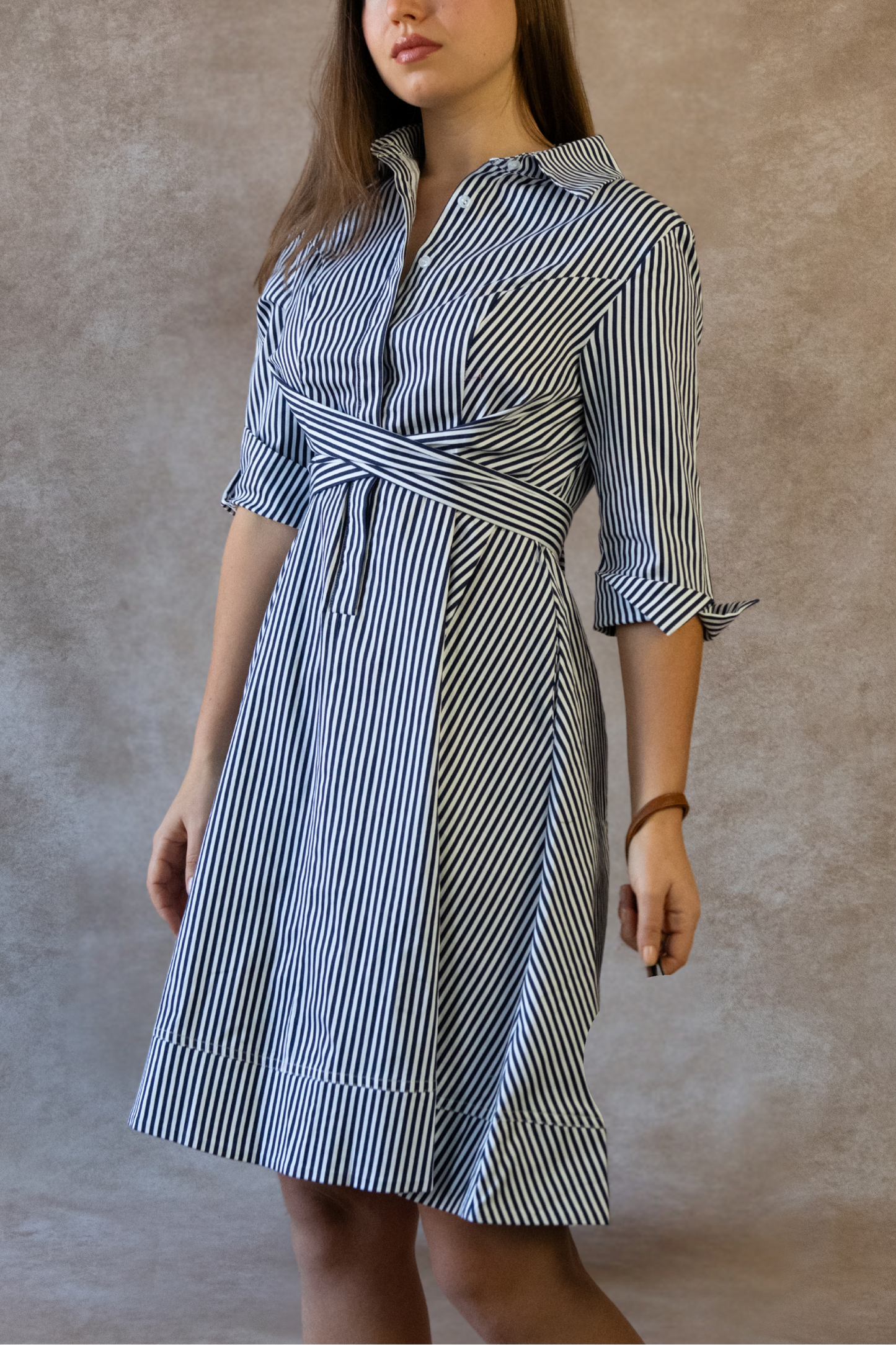 Estelle Striped Shirt Dress Tie Waist