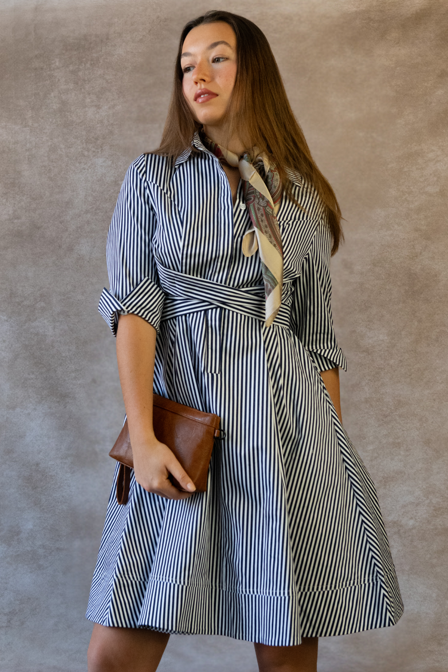Estelle Striped Shirt Dress Tie Waist