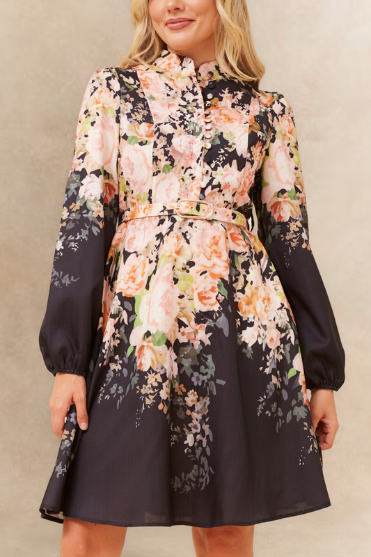 Isabella Black Floral Fit & Flare Dress