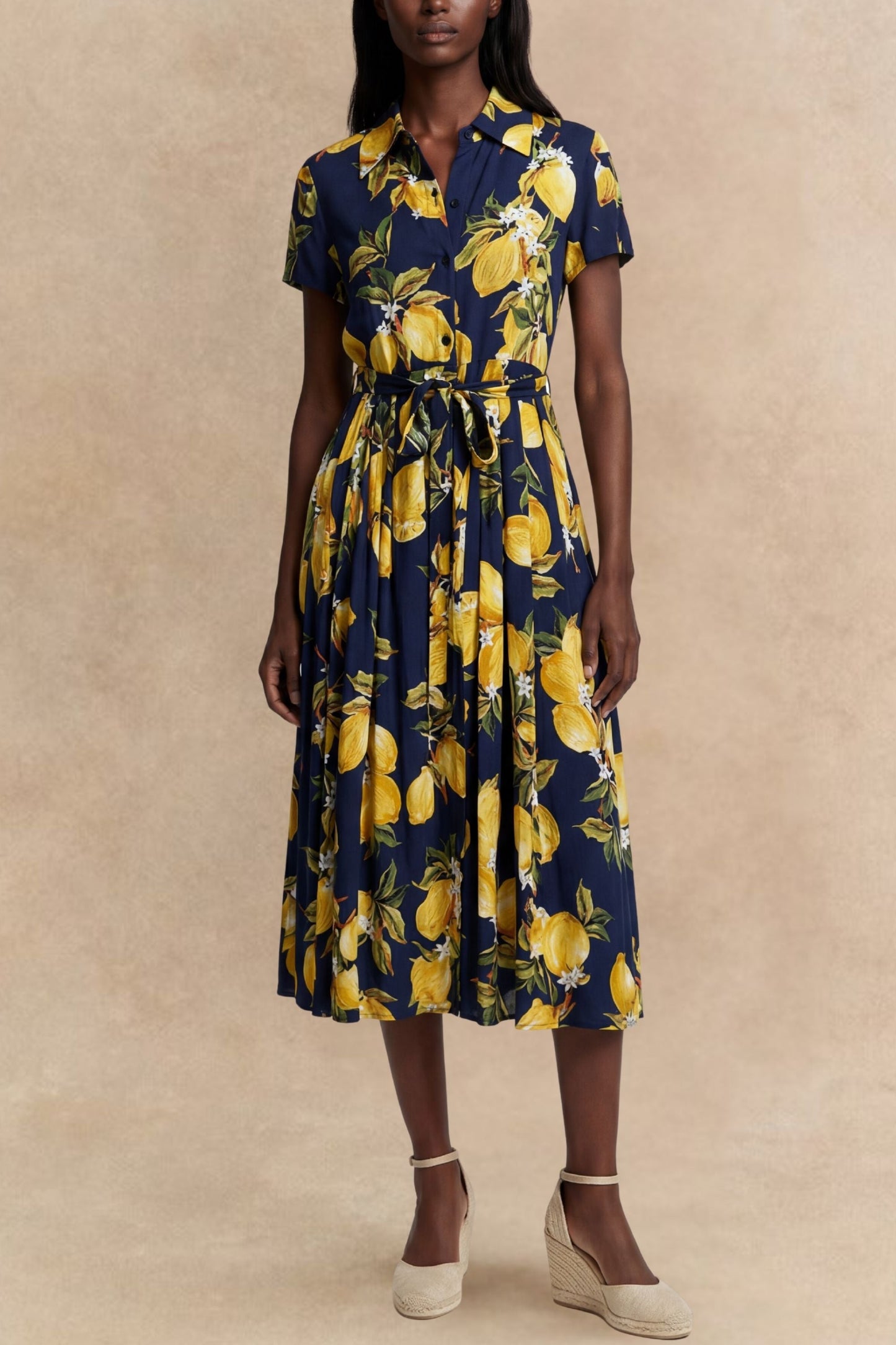 PRÉVENTE | Galia Robe Chemise Mi-Longue Citron Ceinture