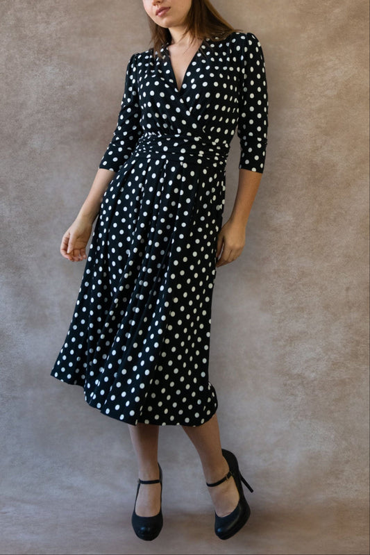 Evelyn Polka Dot Stretch Wrap Midi Dress