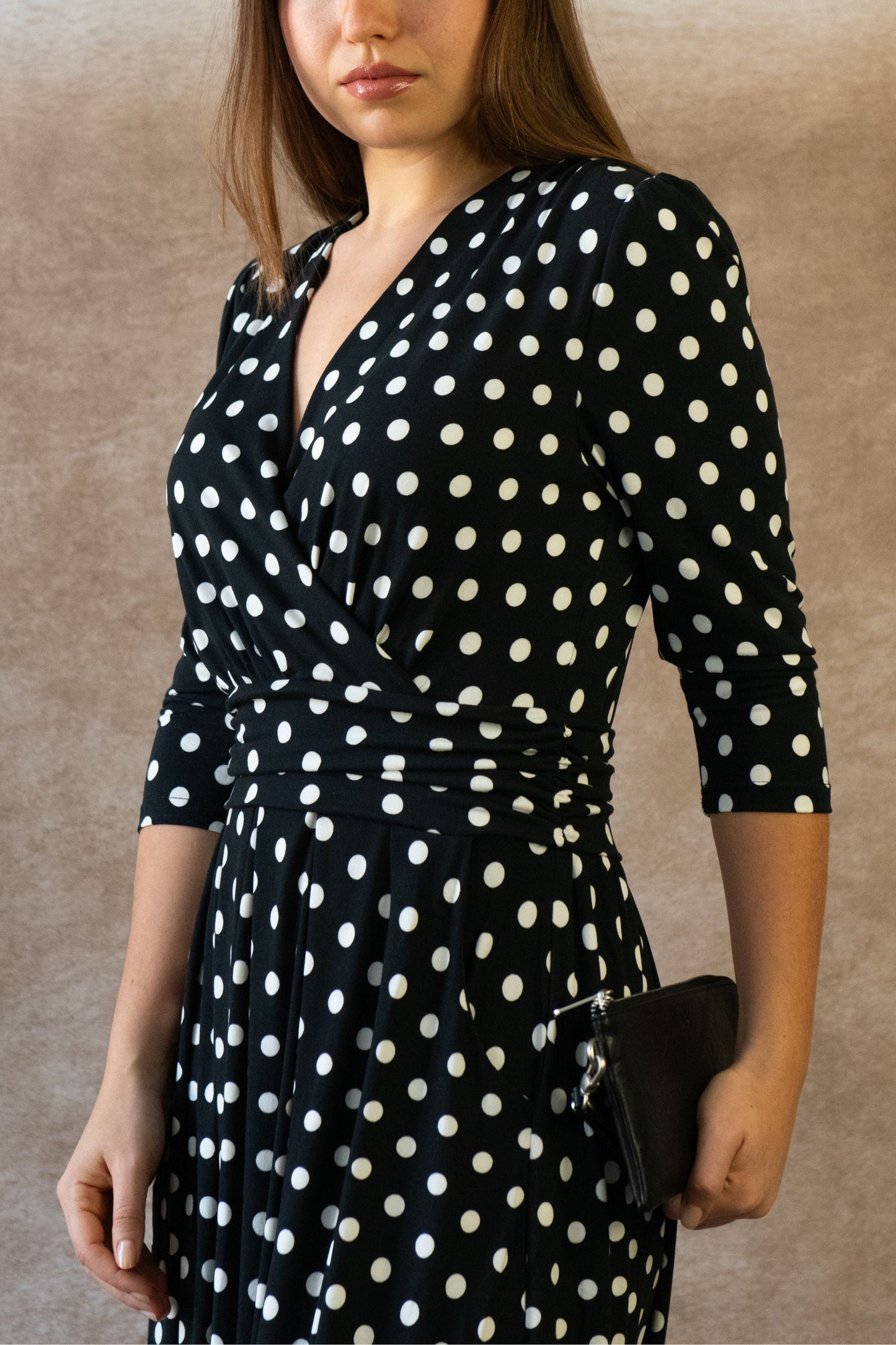 Evelyn Polka Dot Stretch Wrap Midi Dress
