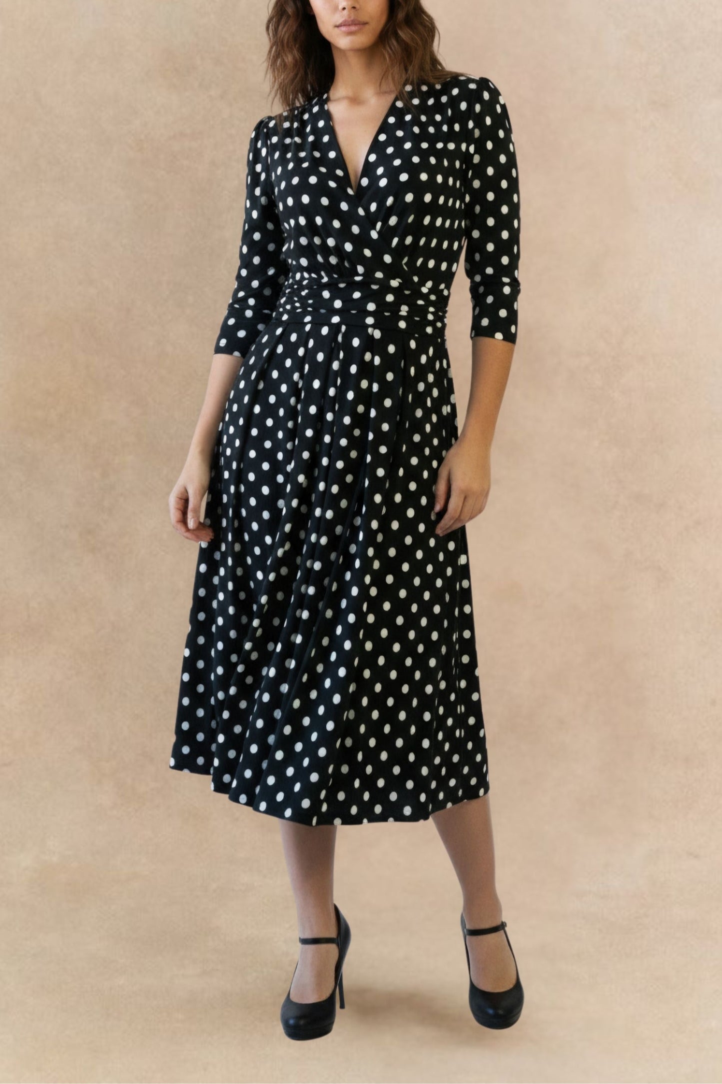 Evelyn Polka Dot Stretch Wrap Midi Dress
