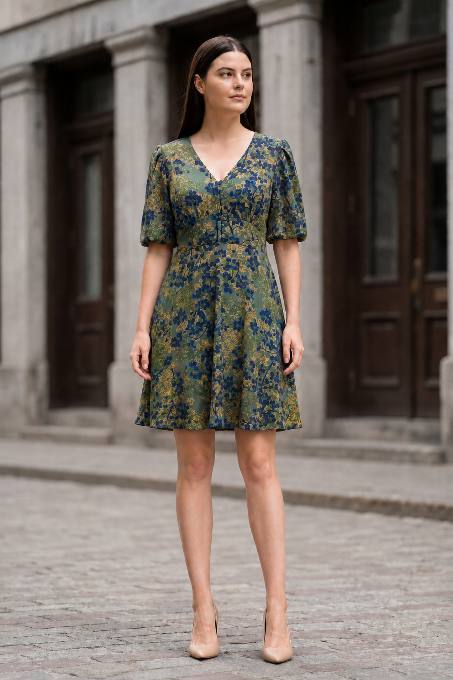 Fleur Green Floral Fit & Flare Dress