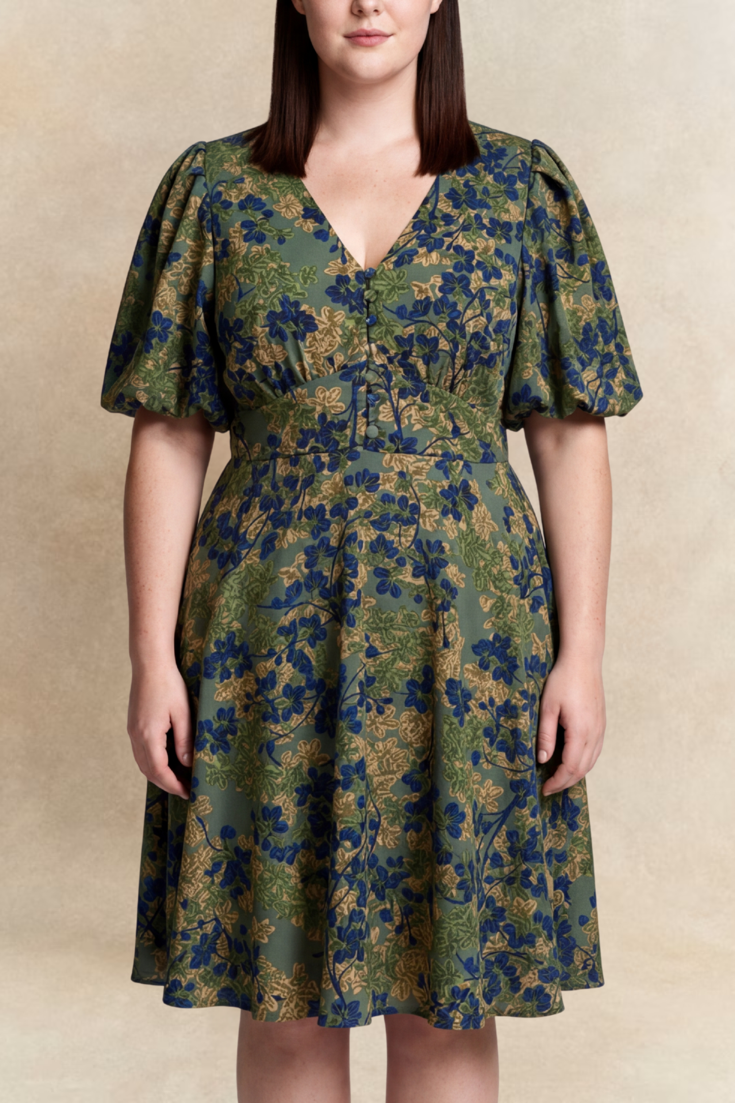 Fleur Green Floral Fit & Flare Dress