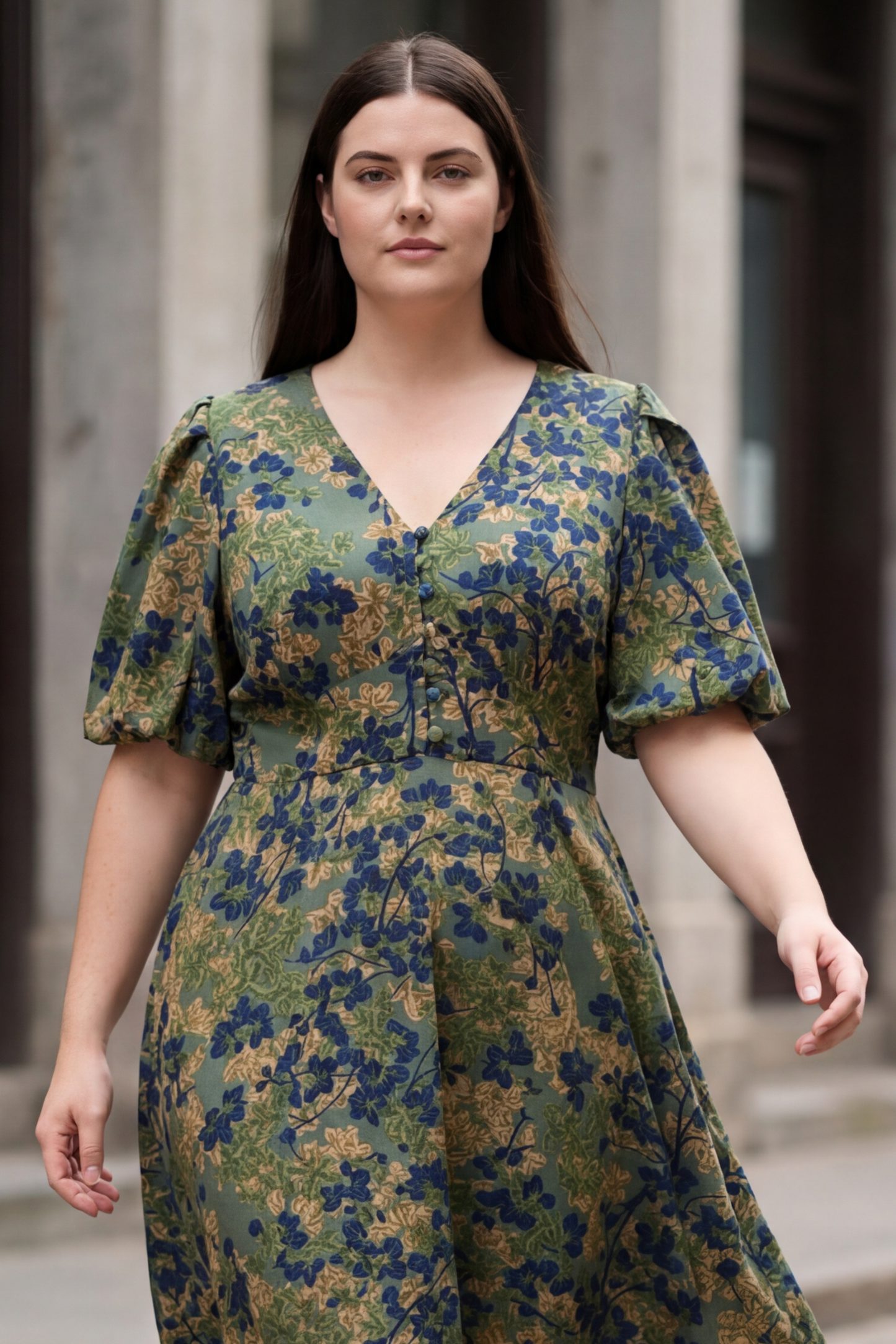 Fleur Green Floral Fit & Flare Dress