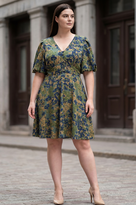 Fleur Green Floral Fit & Flare Dress