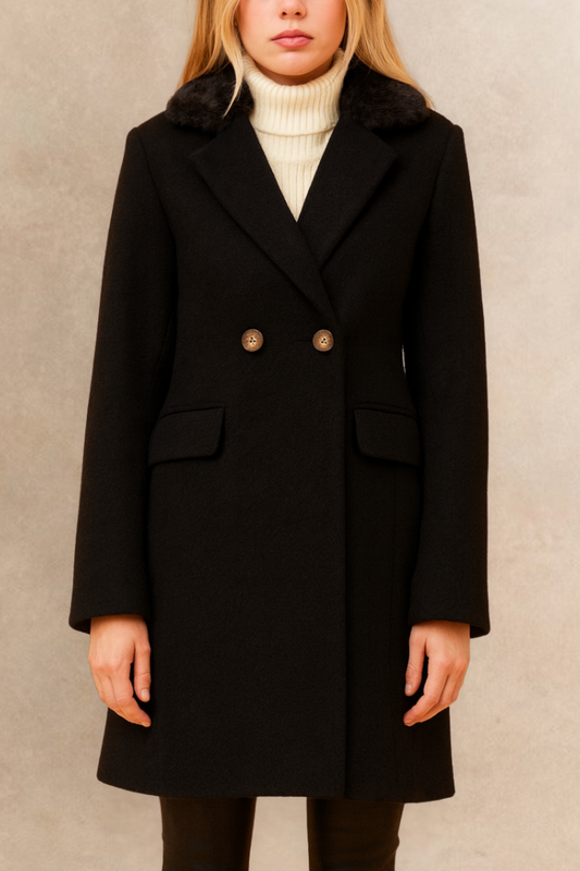 Freja Double Breasted Coat Notched Lapel Elegant Warm Chic