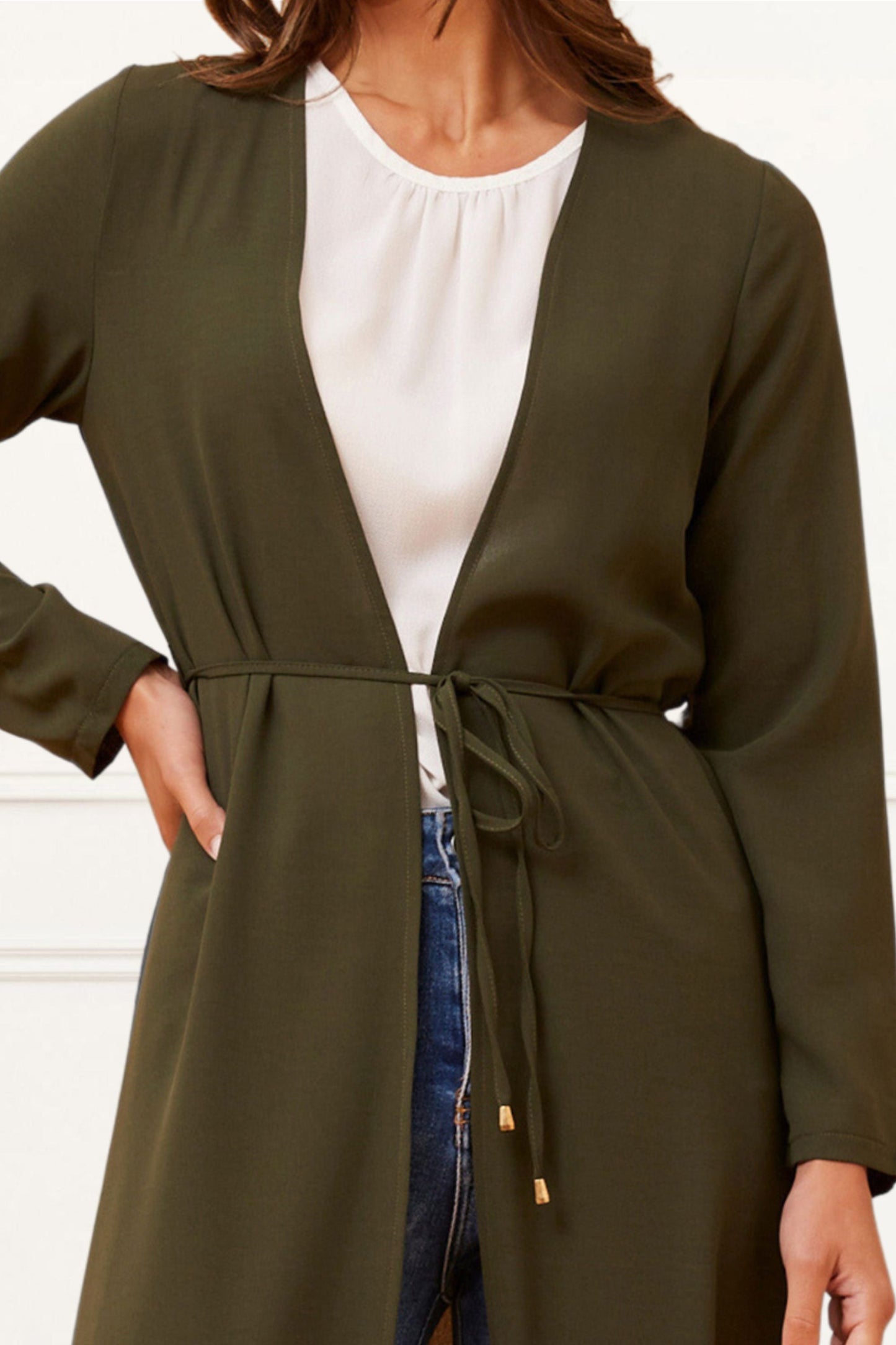 Fanny Long Woven Cover-Up Maxi Cardigan Open Tie Front