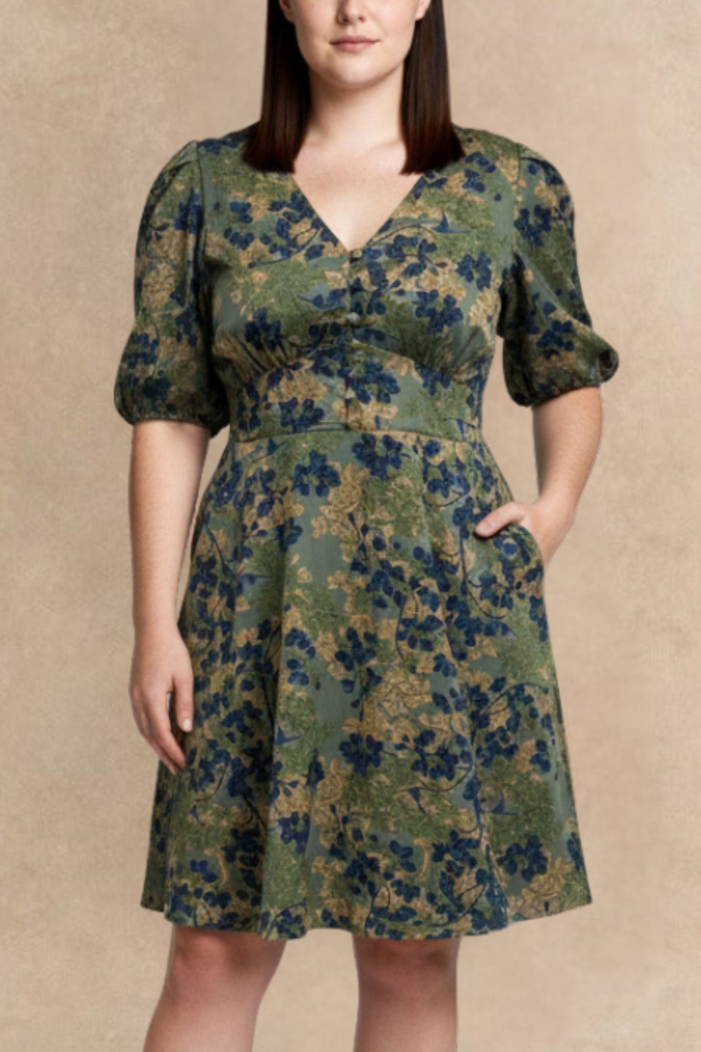Fleur Green Floral Fit & Flare Dress