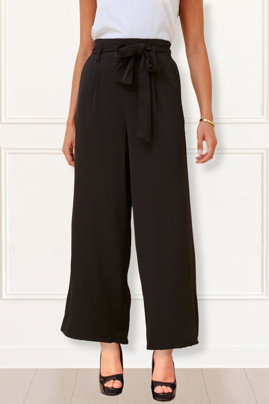 Alba Black Paperbag Pants Straight Leg Elastic Waistband