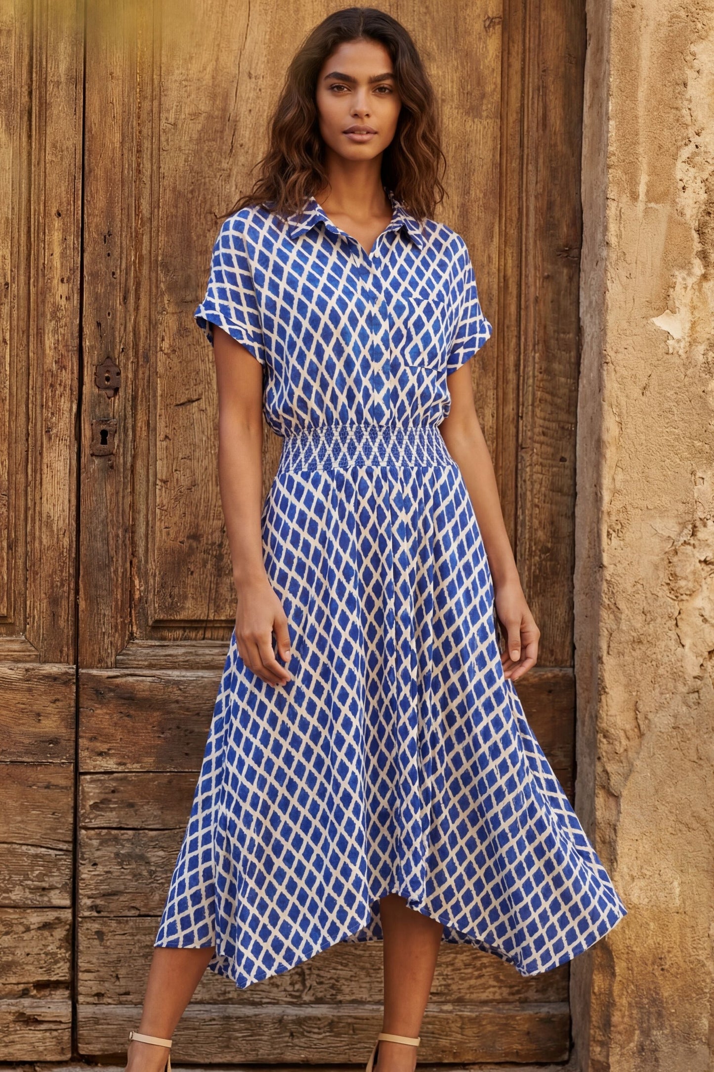 Florence Geometric Print Button Front