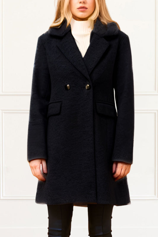 Freja Women's Black Wool Coat – Double-Breasted, Elegant Winter Jacket, Warm & Stylish - Onze Montreal Black / XS Annick