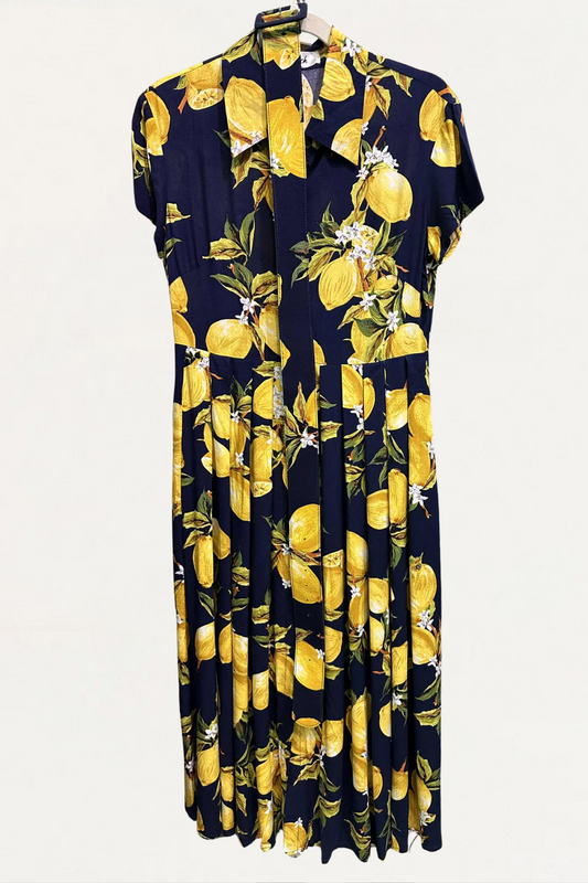 Galia Midi Lemon Shirt Dress Button-Down Belted & Pockets