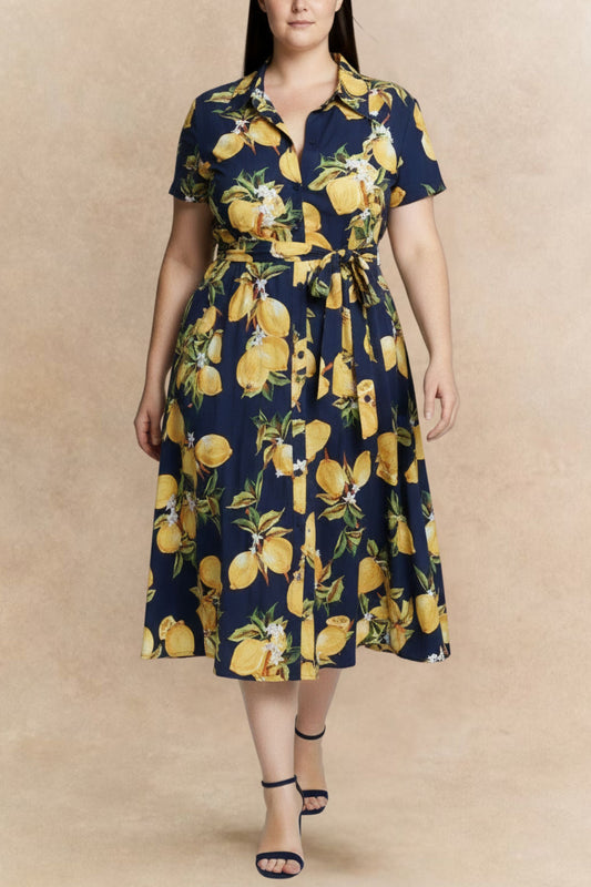 Galia Midi Lemon Shirt Dress