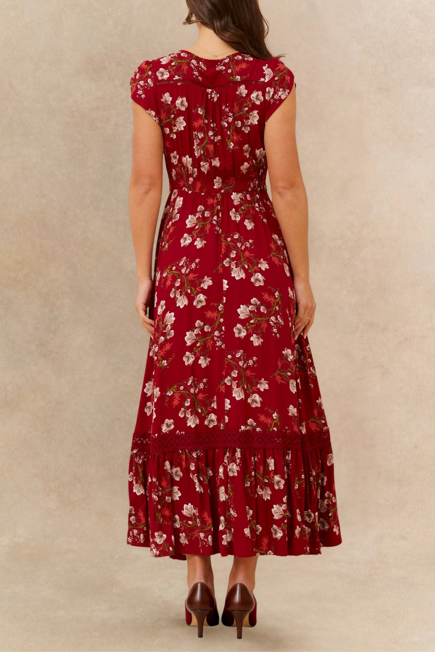 Garance Floral Button-Front Midi Dress with Short Sleeves