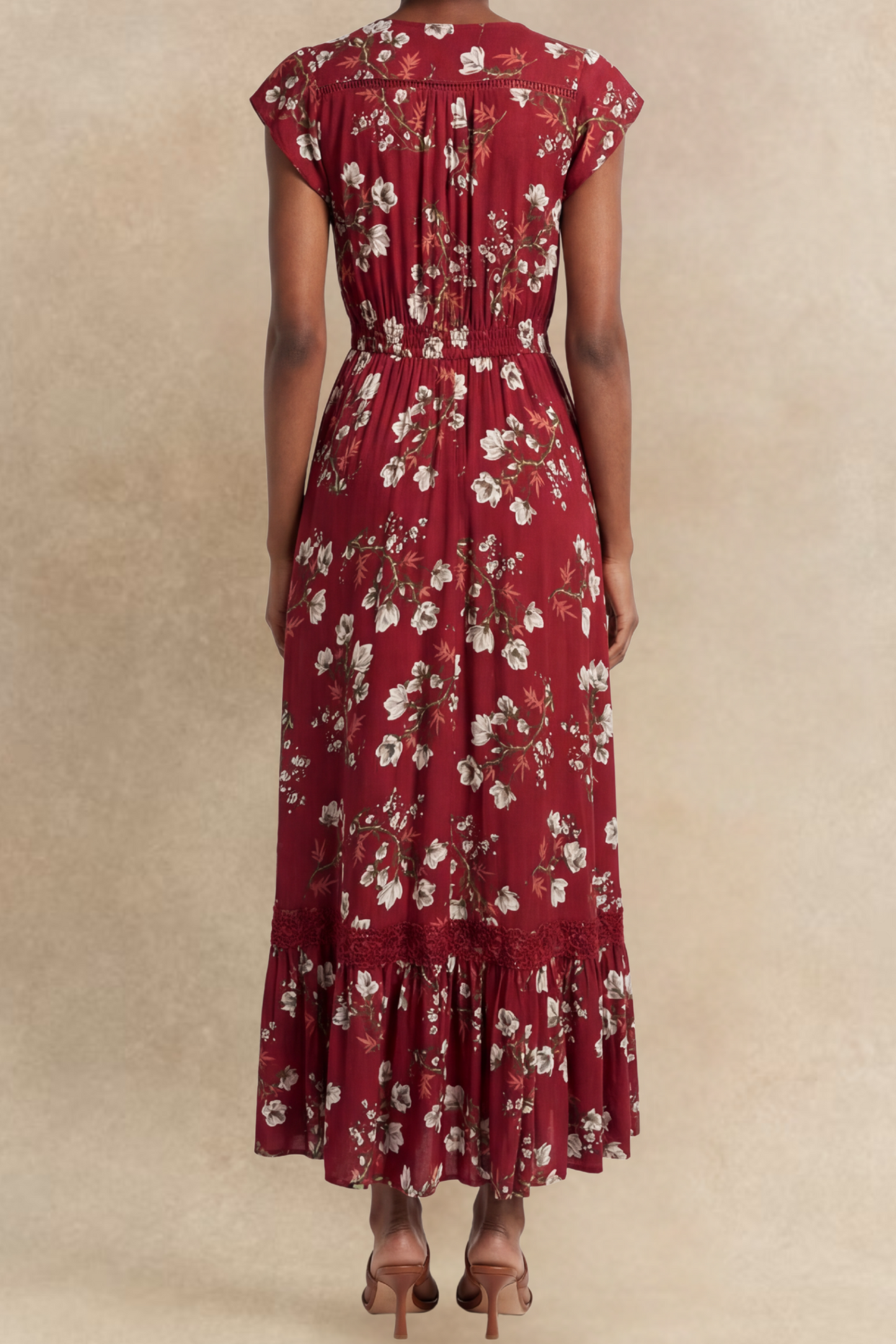 Garance Floral Button-Front Midi Dress with Short Sleeves