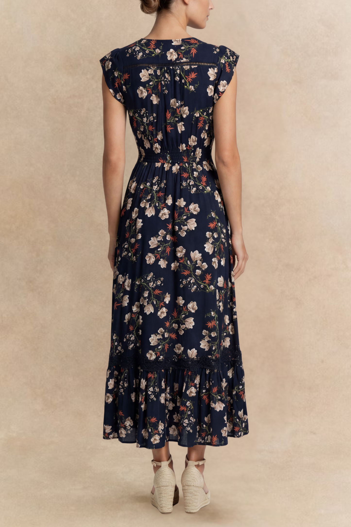 Garance Floral Button-Front Midi Dress with Short Sleeves