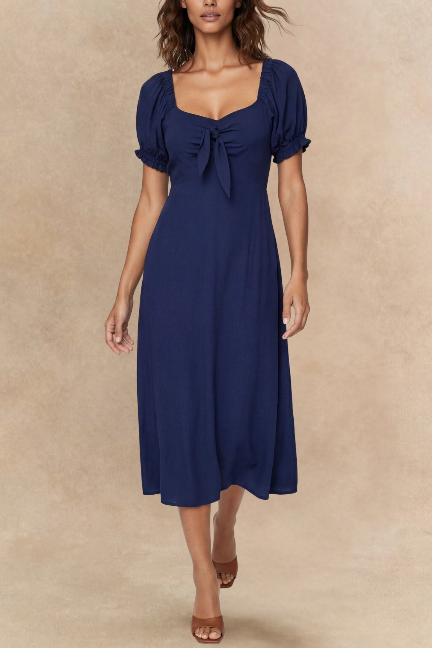 Genevieve Midi Dress Short Sleeves Front Tie